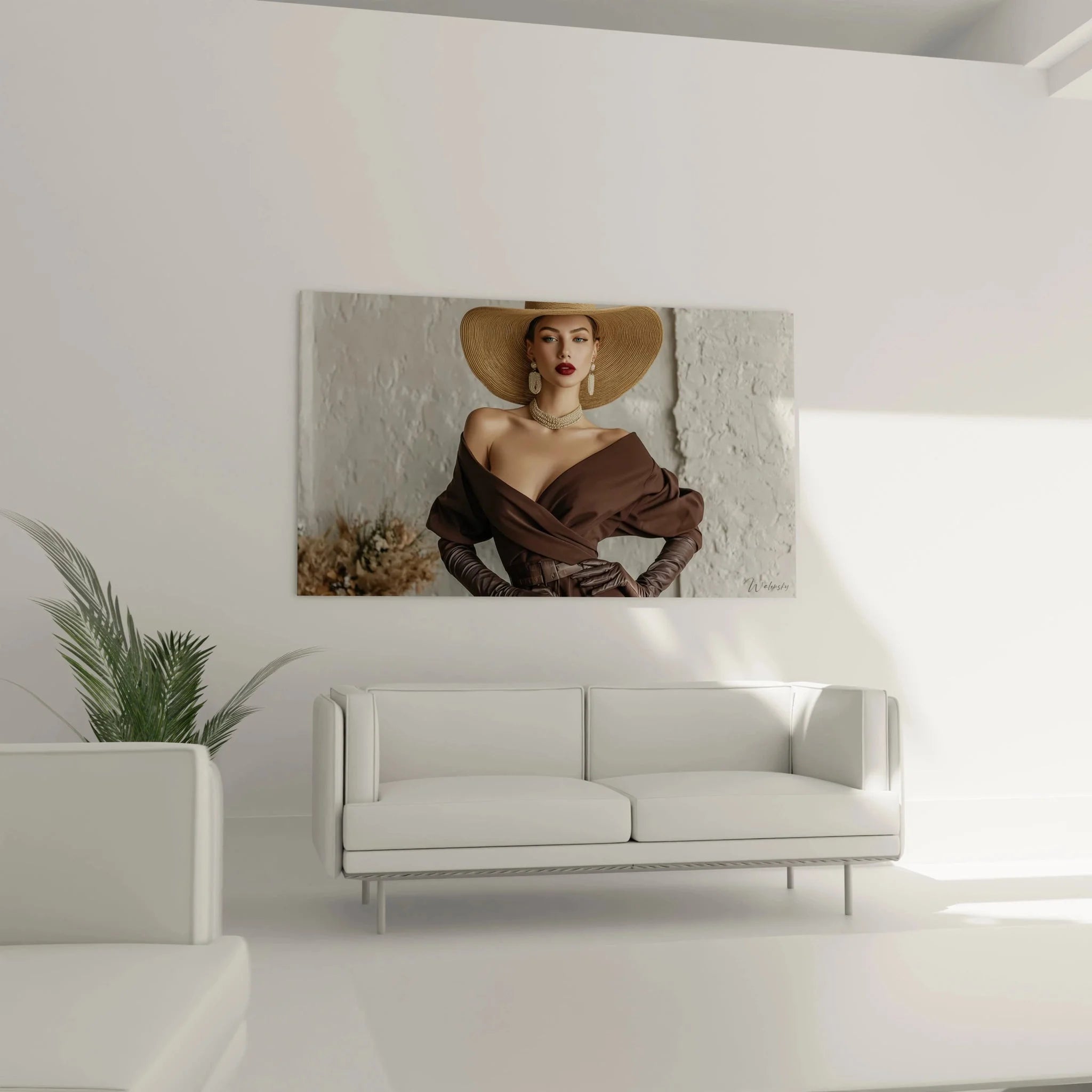 Nahaufnahme des glamourösen Portraits mit goldenem Schmuck und elegantem braunem Outfit