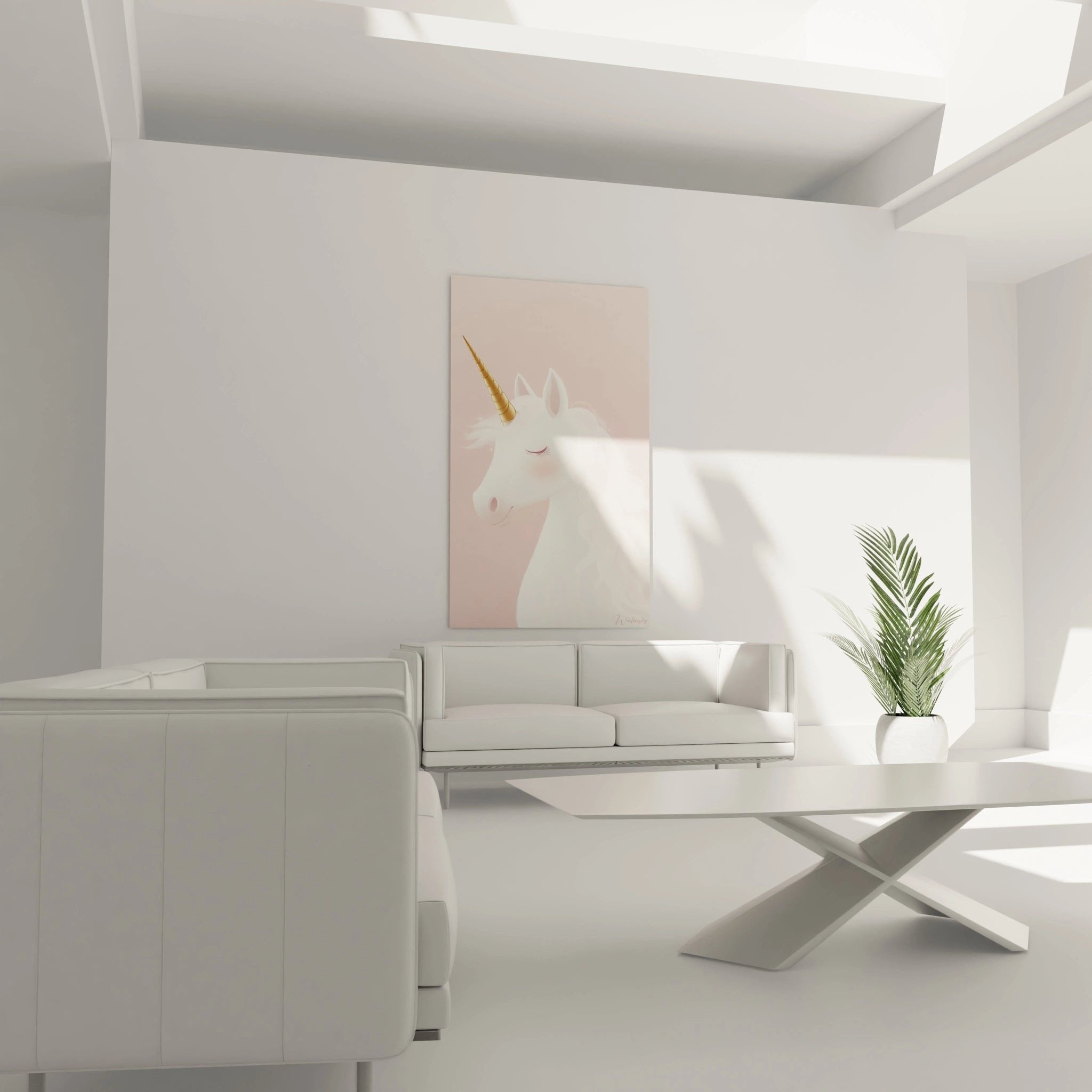 Nahaufnahme des goldenen Einhorn-Horns und der weißen Mähne, detailreiche Kunstwerk-Textur