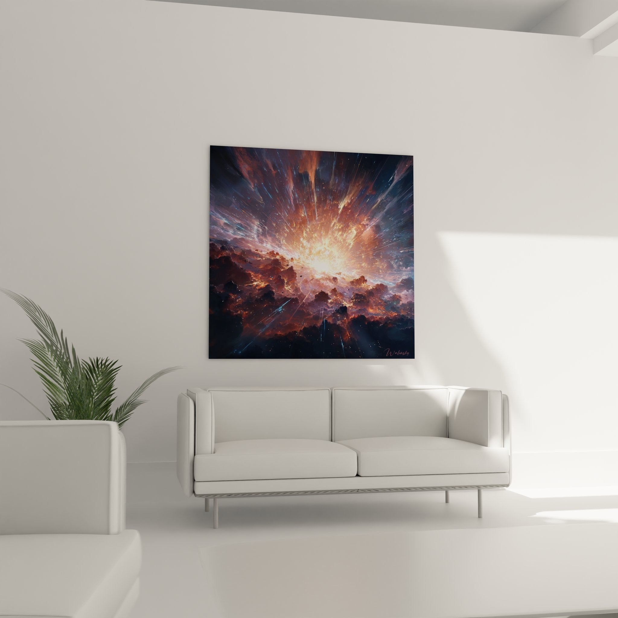 Detailansicht der kosmischen Explosion mit strahlenden Lichteffekten und Nebelstrukturen