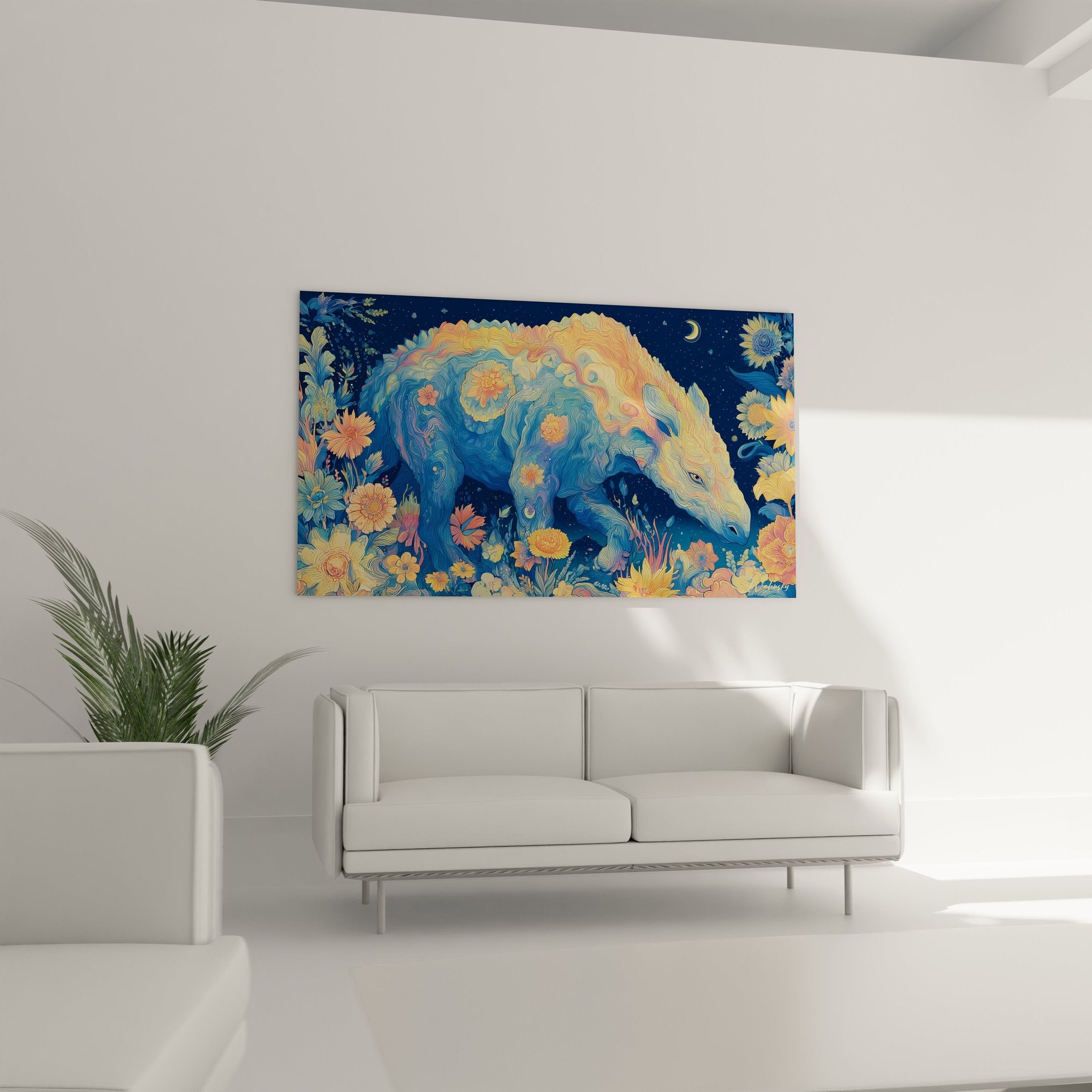 Nahaufnahme der impressionistischen Pinselstriche und Blütendetails im Indricotherium Kunstwerk