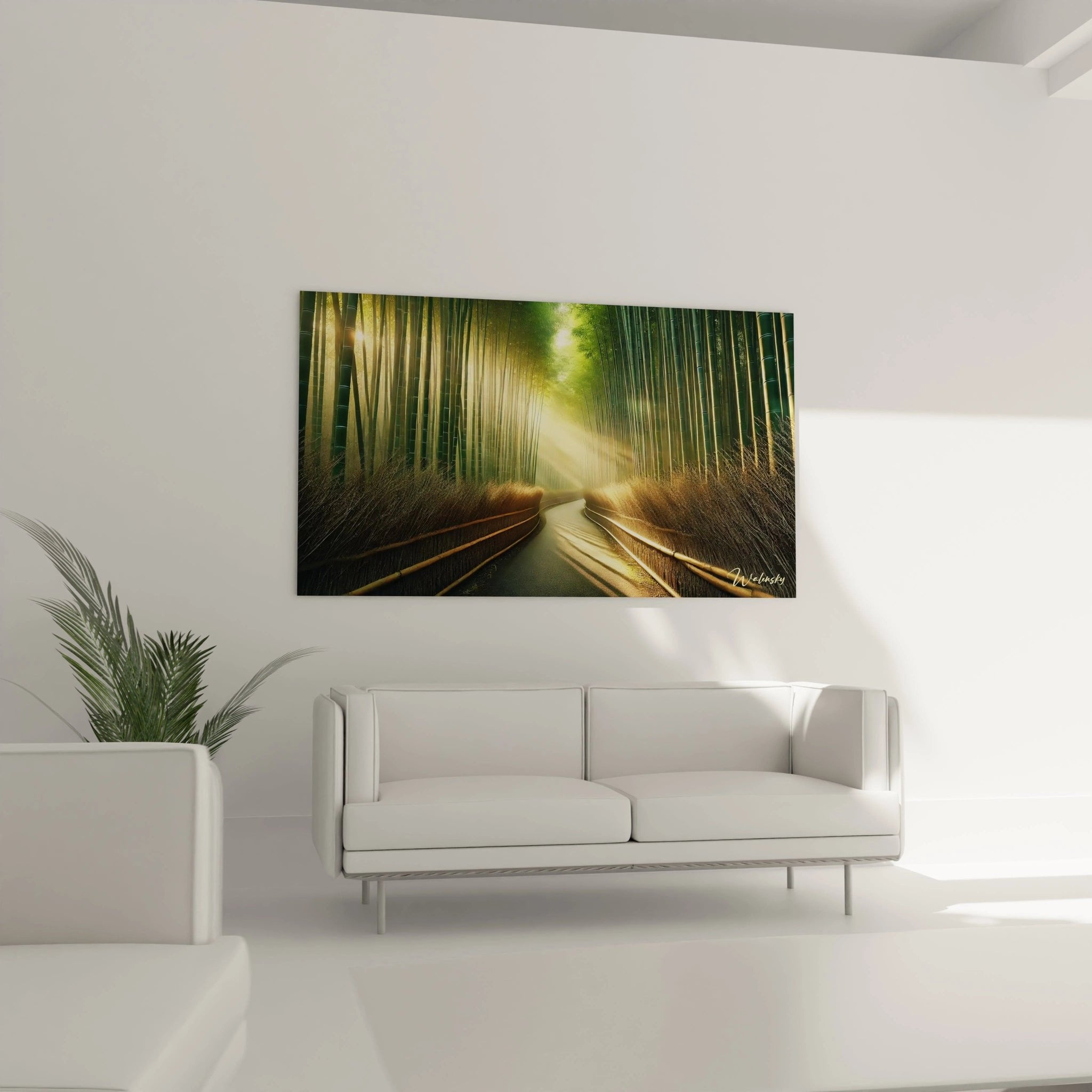 Detailansicht Bambusrohre mit Lichteffekten - Hochwertige Wandkunst Nahaufnahme