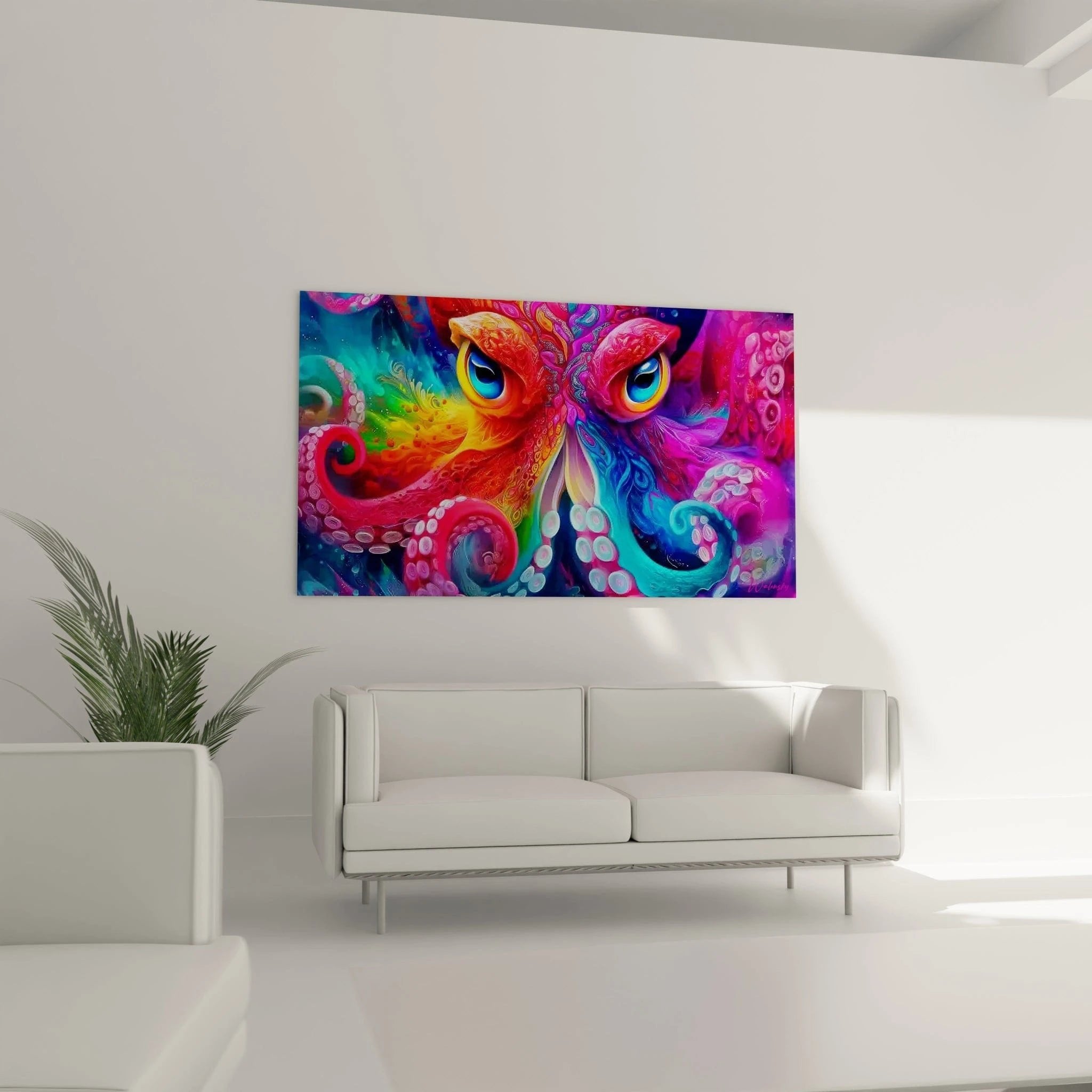 Detailaufnahme der bunten Oktopus Tentakel mit Saugnäpfen in leuchtenden Regenbogenfarben