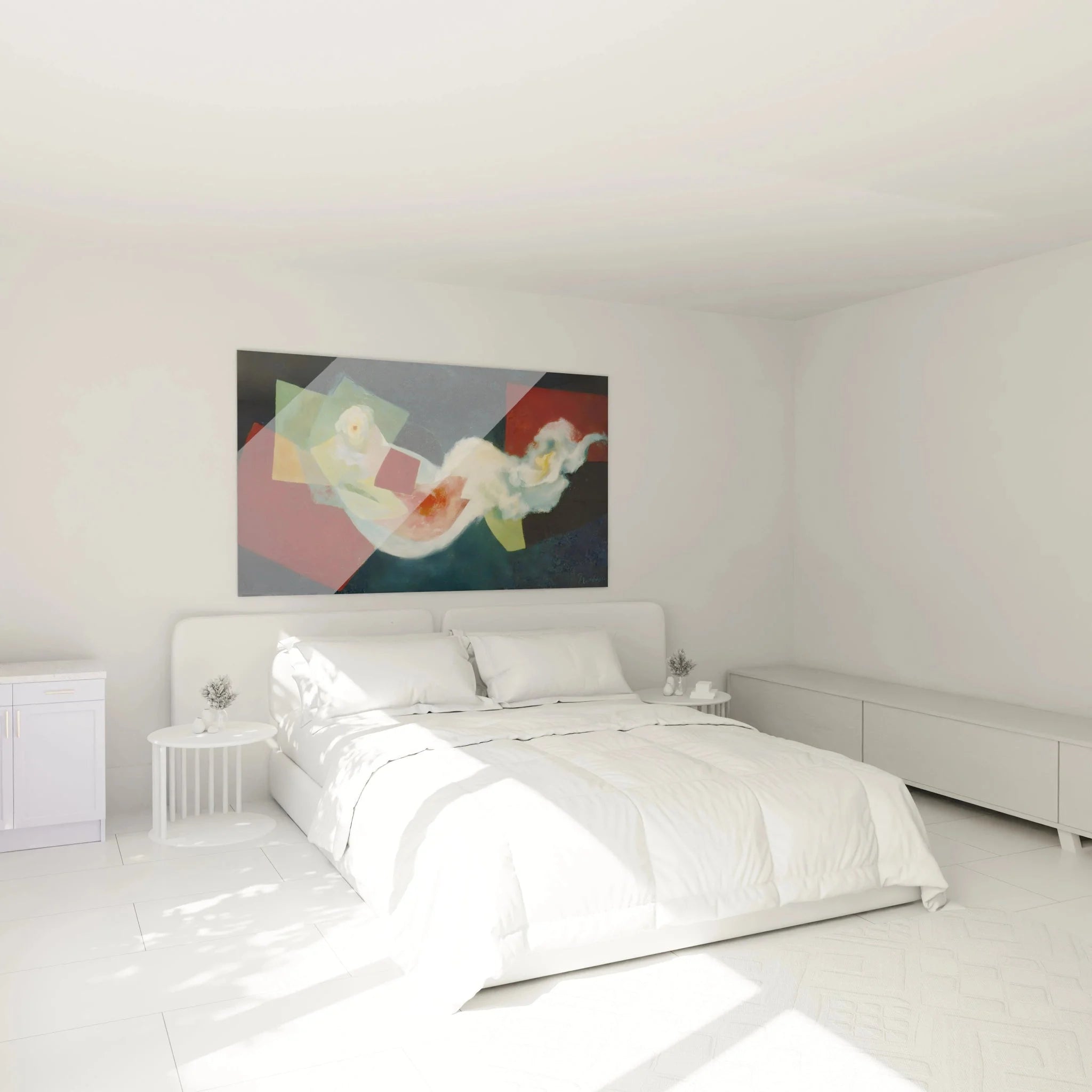 Dadaismus Wandbild XXL abstrakte Kunst als moderne Schlafzimmer Dekoration mit geometrischen Elementen