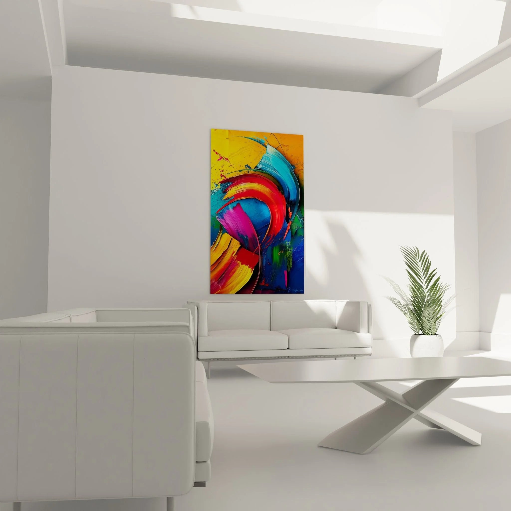 Detailansicht abstrakte Farbwirbel mit expressiven Pinselstrichen und leuchtenden Farbtönen