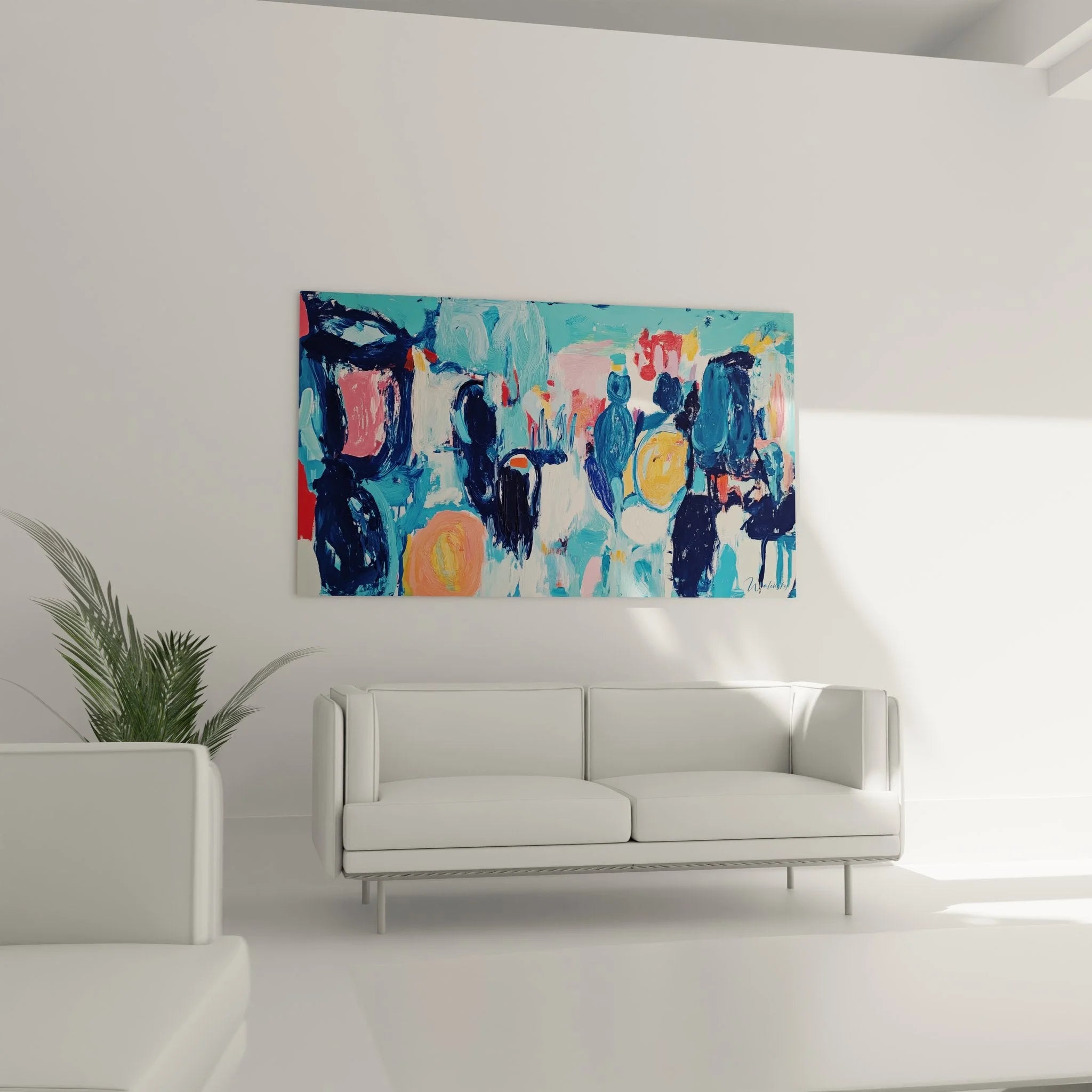 Detailansicht der abstrakten Figuren Malerei mit expressiven Pinselstrichen und lebendiger Farbmischung