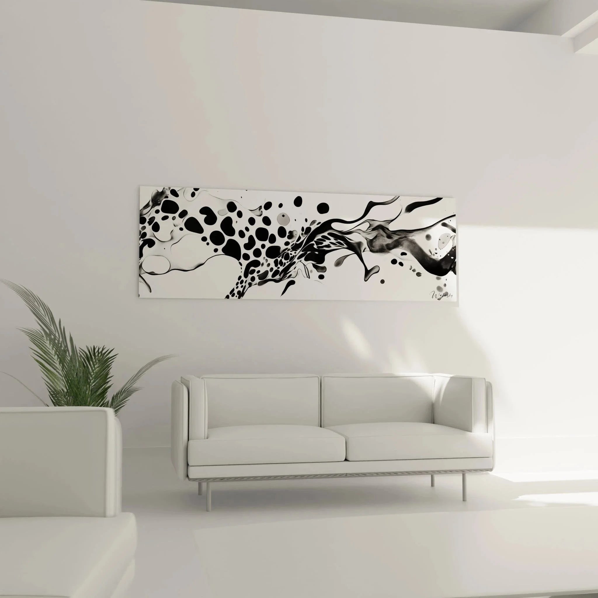 Detailansicht abstrakte Komposition Wandbild mit organischen Formen und Punktelementen