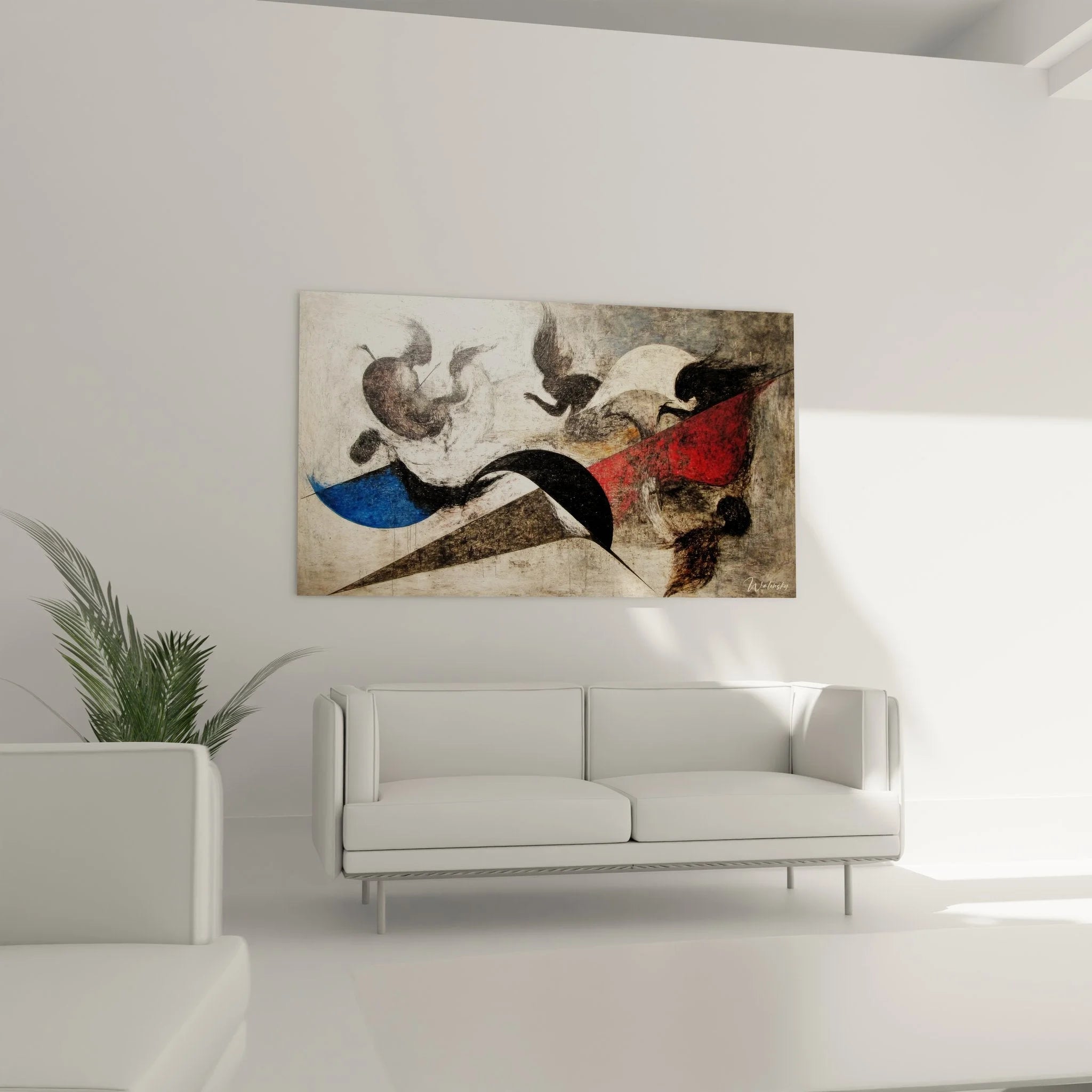 Detailansicht abstrakte Komposition Wandbild mit Texturen und Farbübergängen in Malerei-Optik