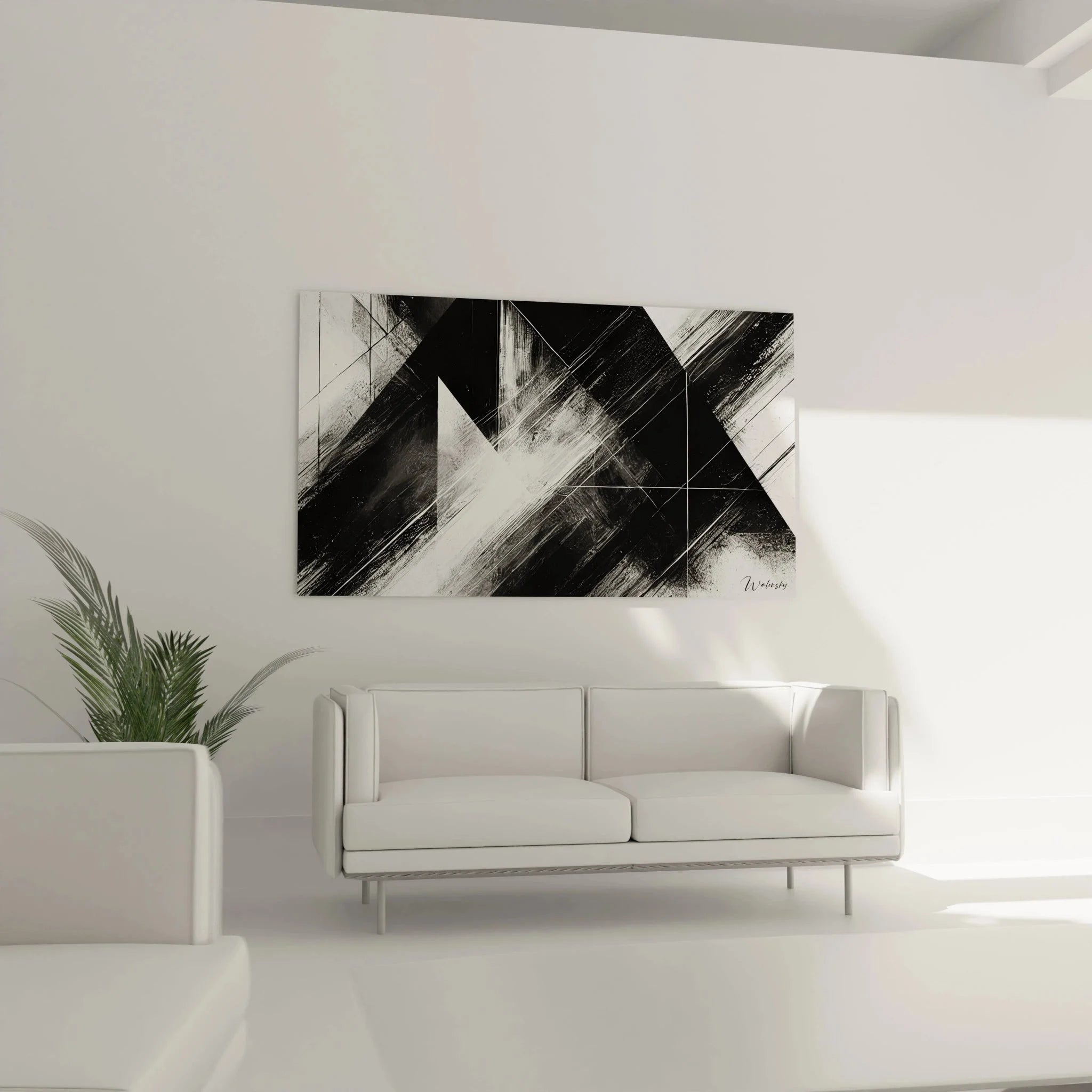 Detailansicht abstrakte Pinselstriche und geometrische Linien, schwarz-weiße Textur Wandbild Nahaufnahme