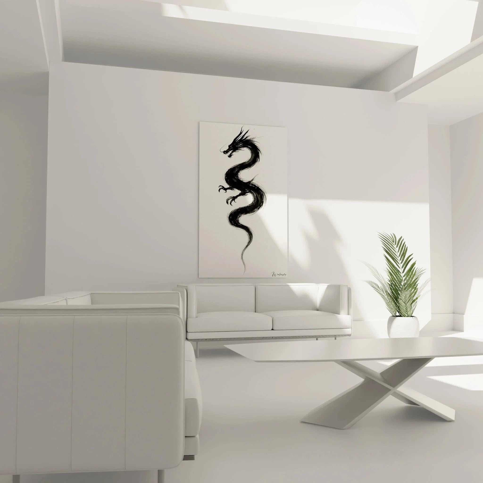 Detailansicht Drache Wandbild - traditionelle chinesische Pinselstriche und Tusche Kalligrafie Technik