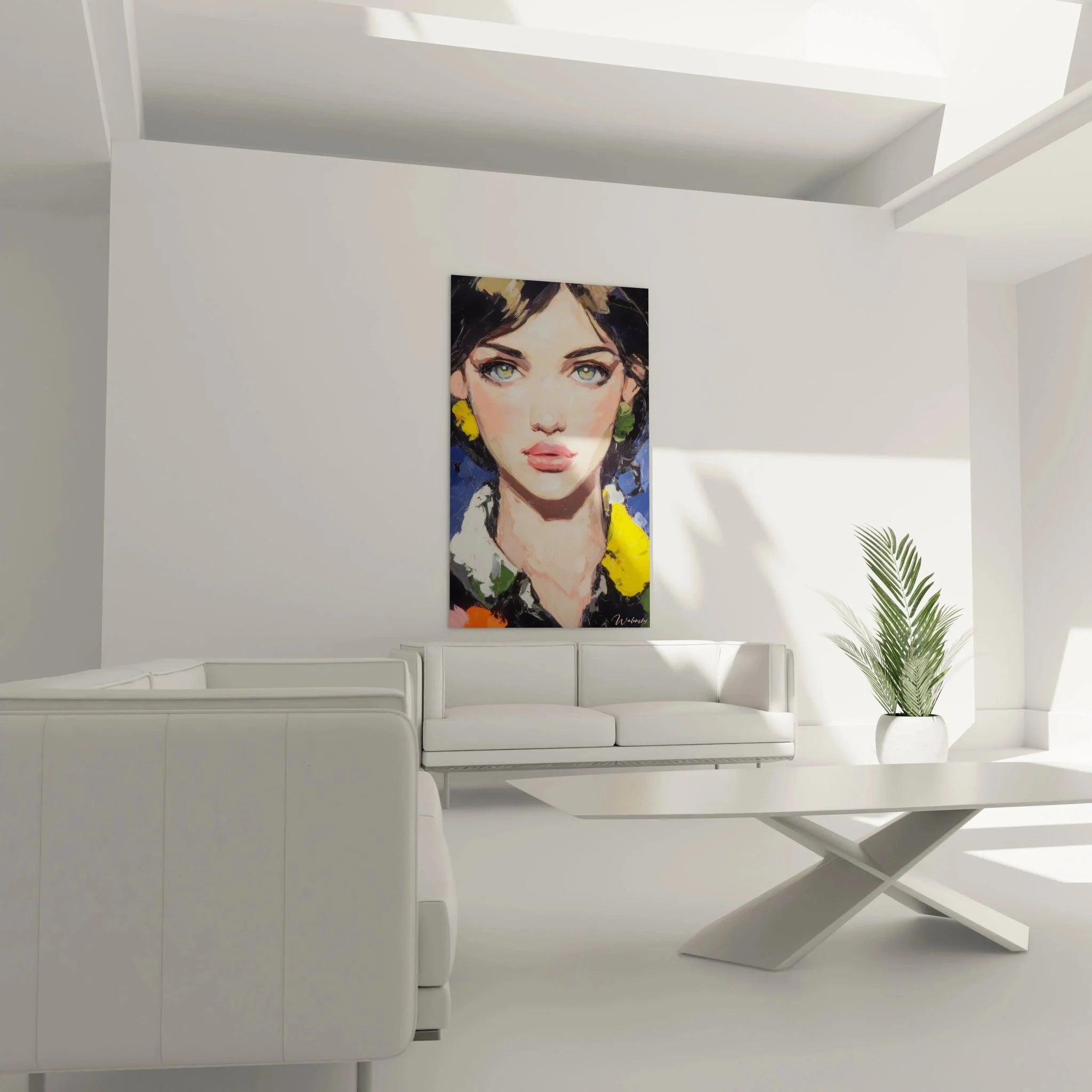 Detailansicht impressionistisches Frauenportrait mit ausdrucksstarken grünen Augen