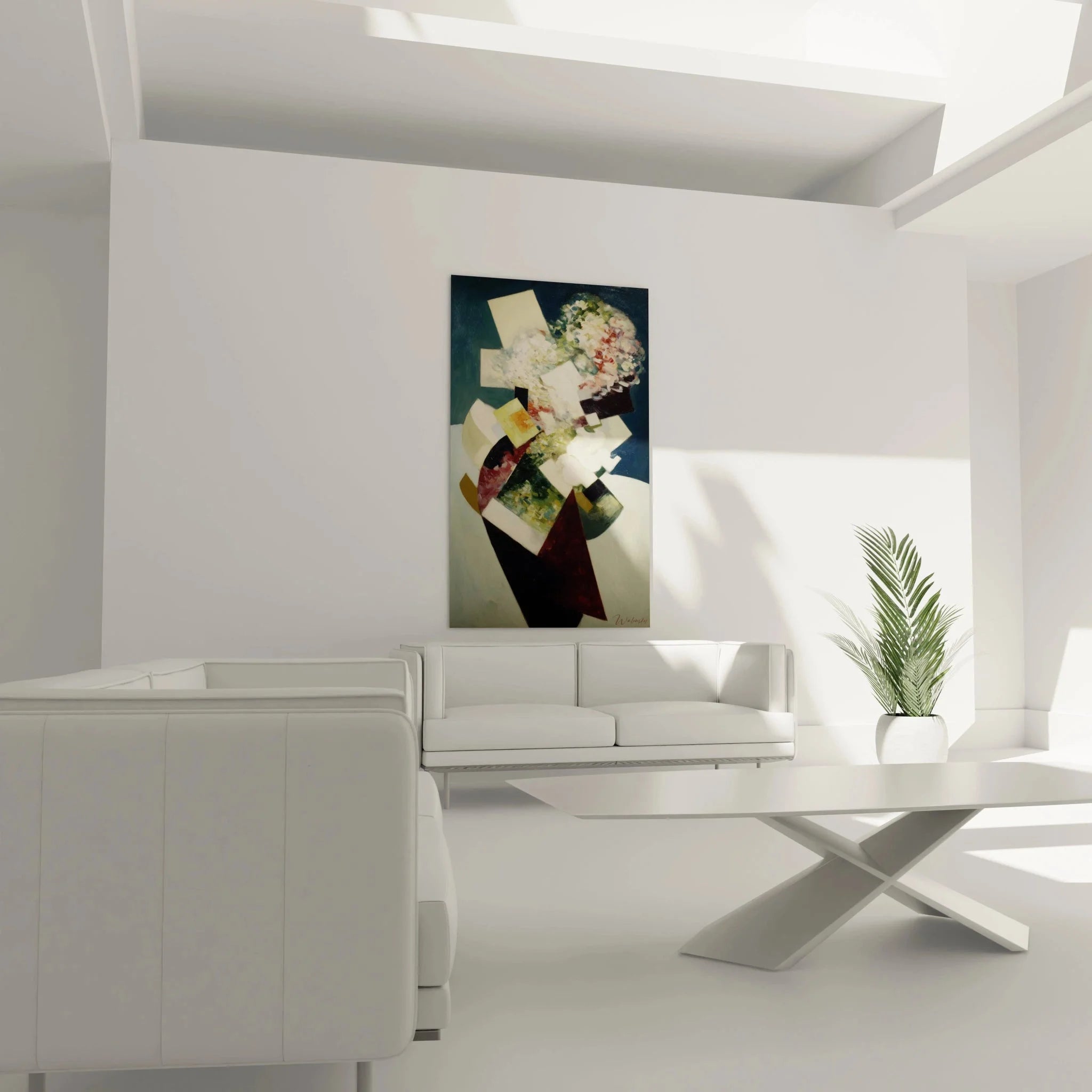 Detailansicht geometrische Fragmente Wandbild abstrakte Komposition Dadaismus Stil