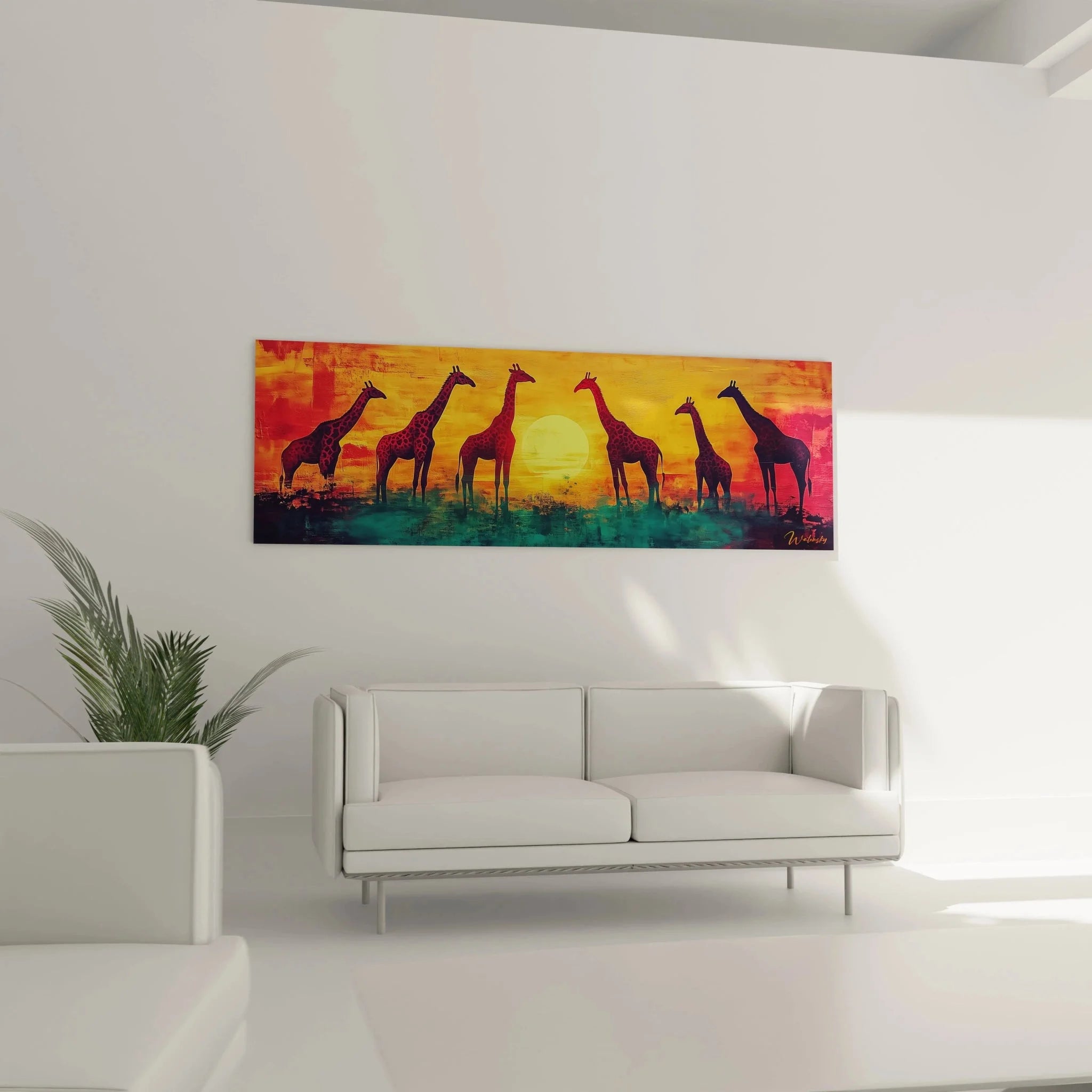 Detail Giraffen Leinwandbild - Nahaufnahme Afrika Savanne Wandbild mit Sonnenuntergang