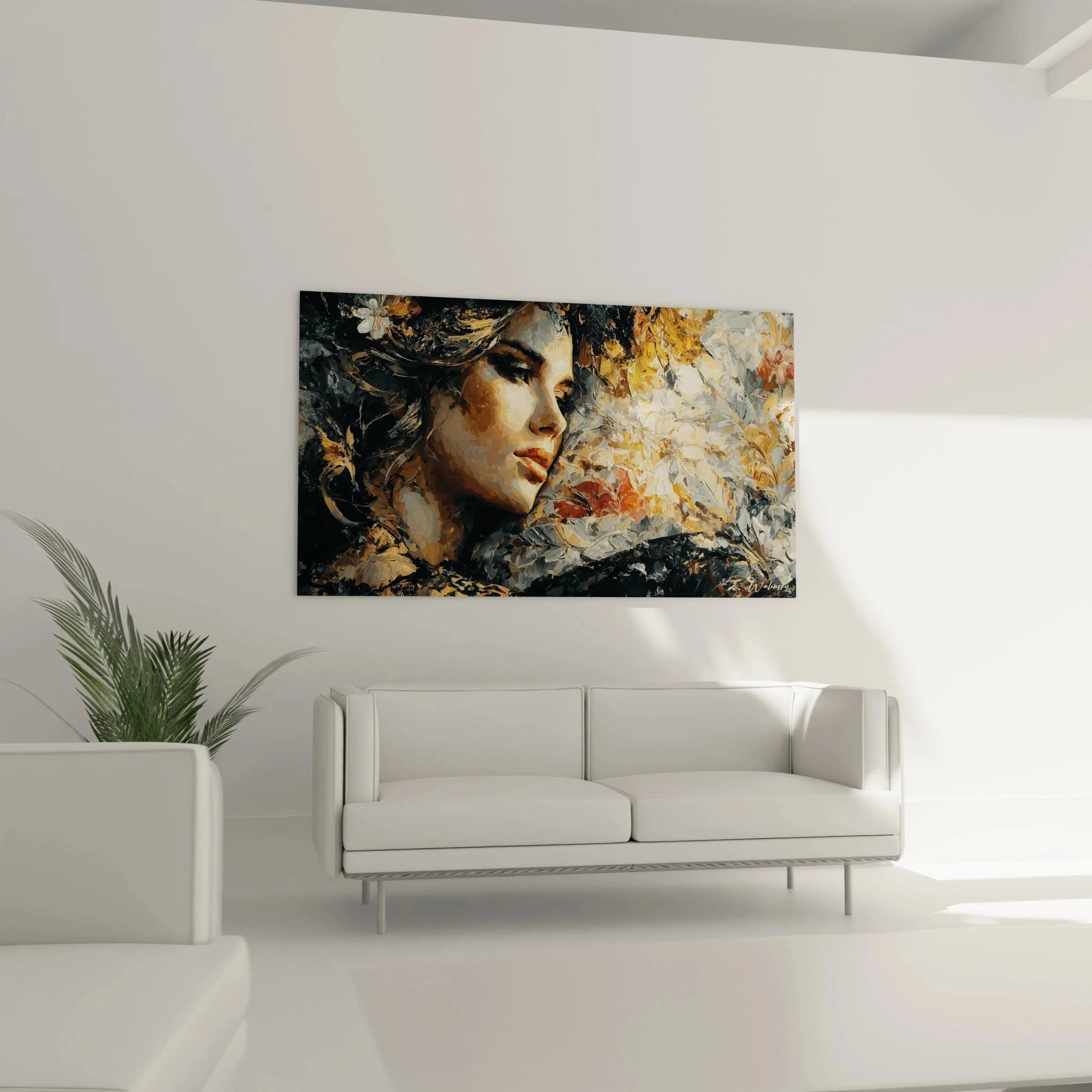 Detailansicht gotisches Wandbild - expressive Maltechnik mit floralen Elementen und Portraitkunst