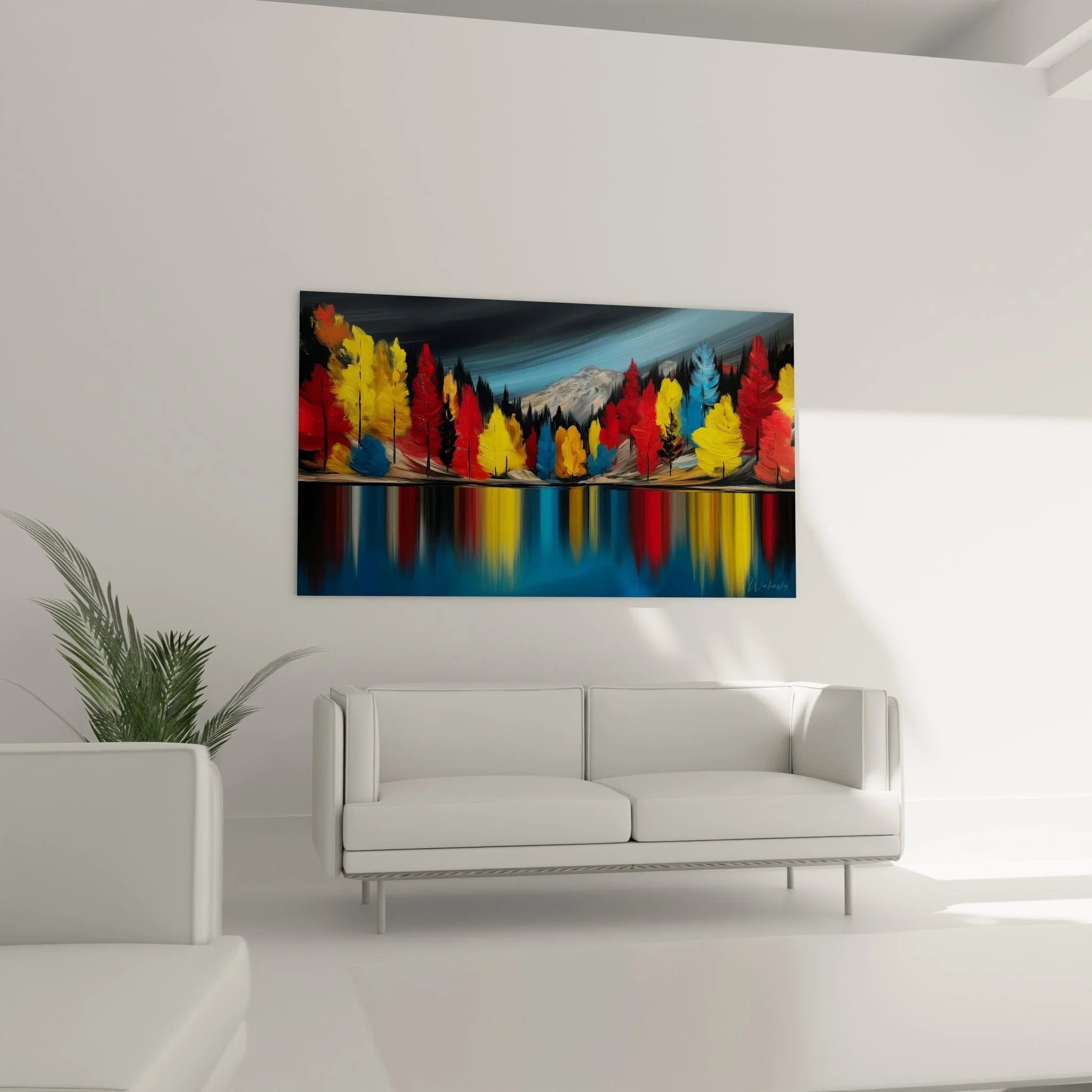 Detailansicht Herbstwald Wandbild - Leuchtende Farben und Pinselstriche der Landschaftskunst