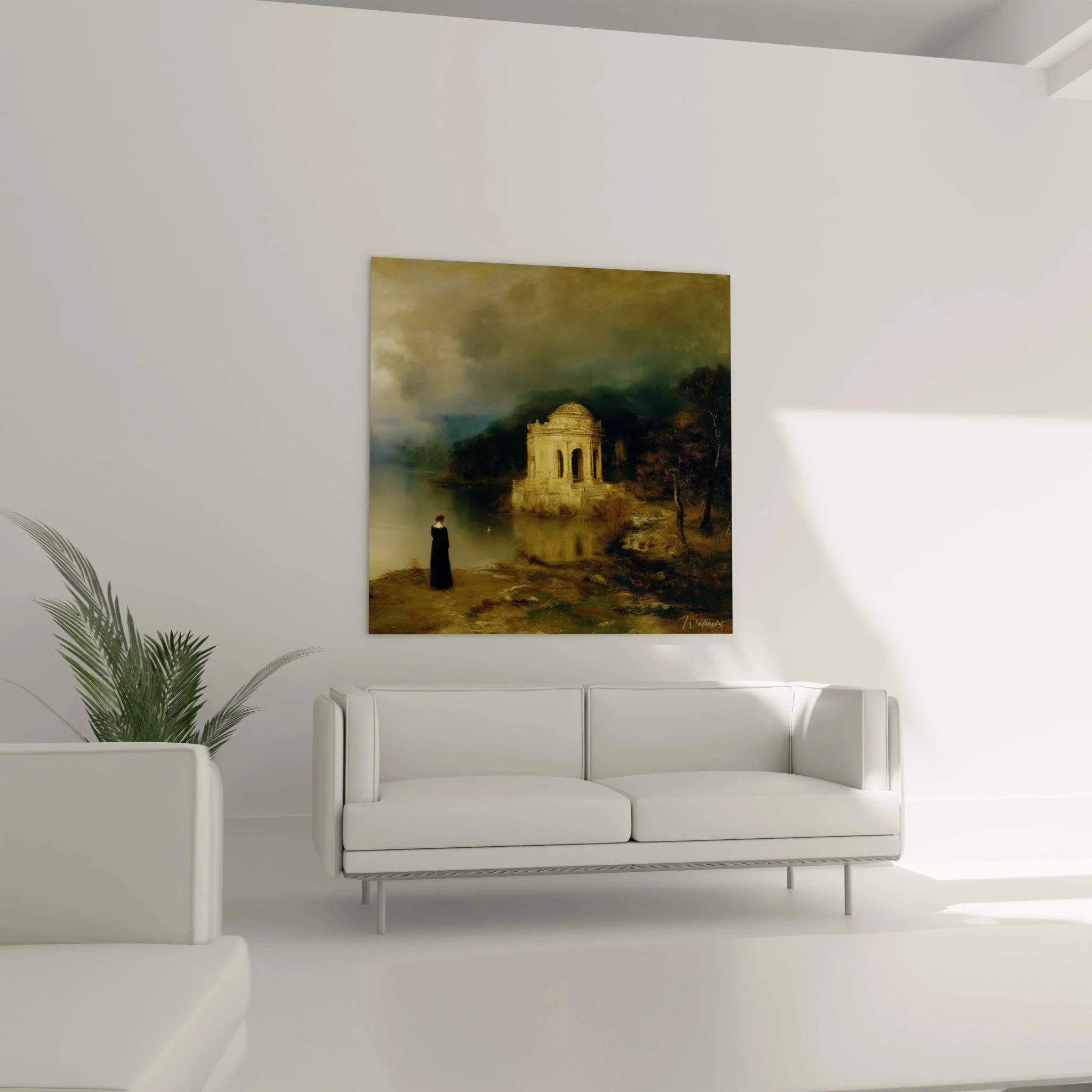 Detailansicht des romantischen Wandbildes zeigt klassische Ruine und melancholische Atmosphäre