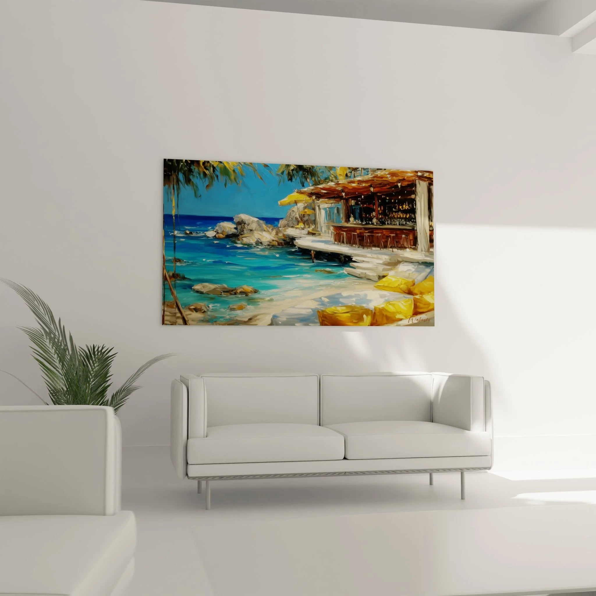 Detailansicht Strandbar Wandbild - warme Farben und mediterrane Strandszene