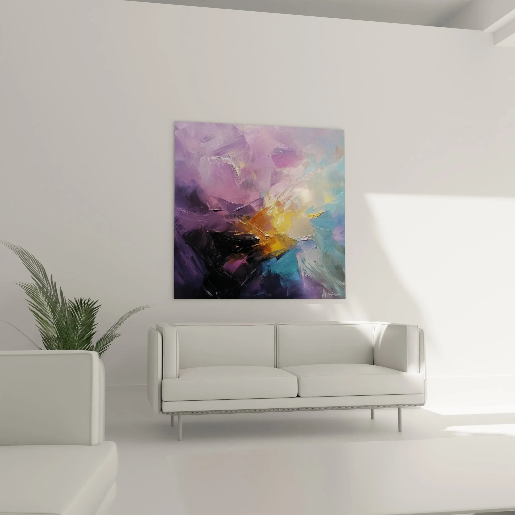 Detailansicht Wandbild abstrakte Kunst violette Pinselstriche Malerei-Textur