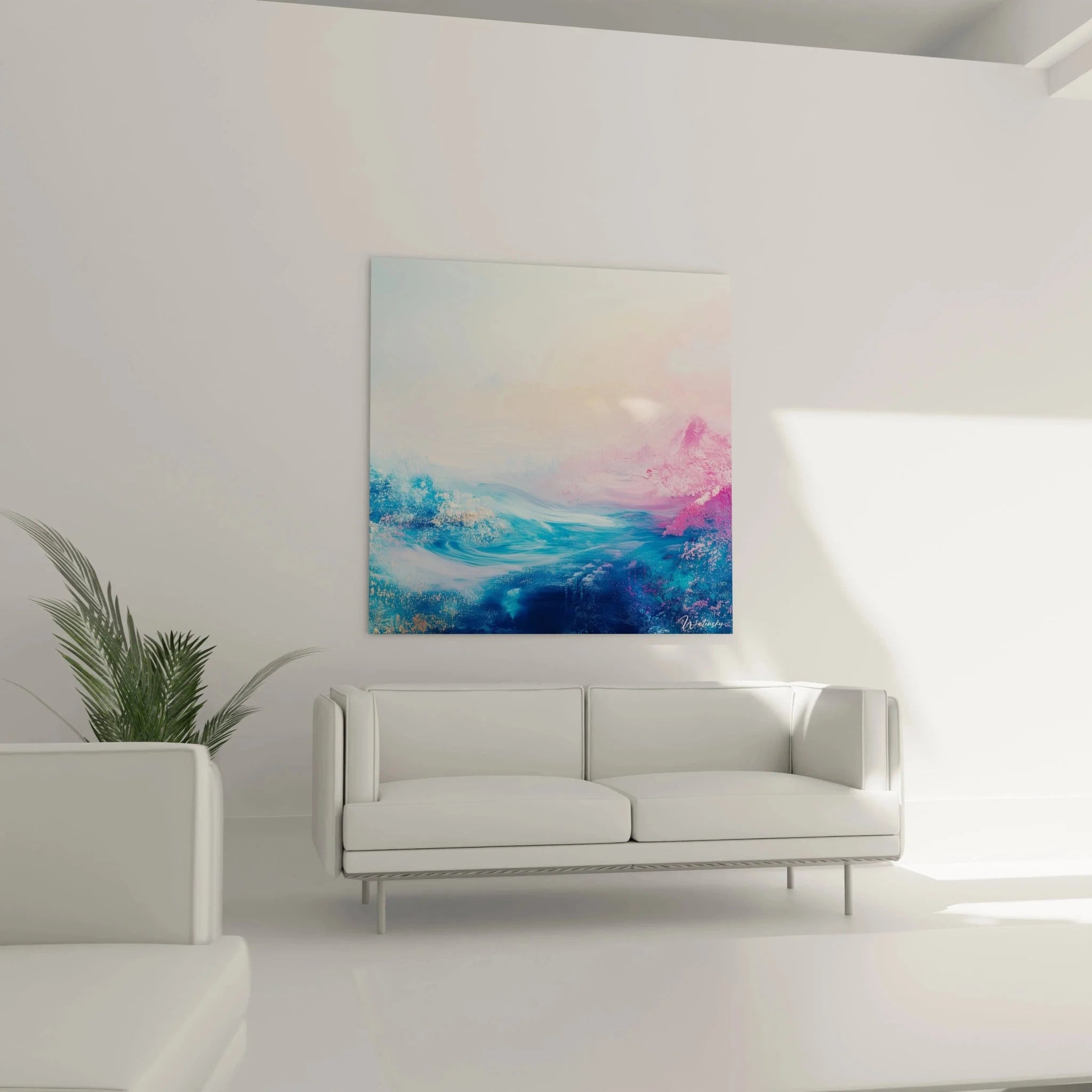 Detailaufnahme der abstrakten Berglandschaft zeigt Textur und Farbübergänge von Blau zu Rosa