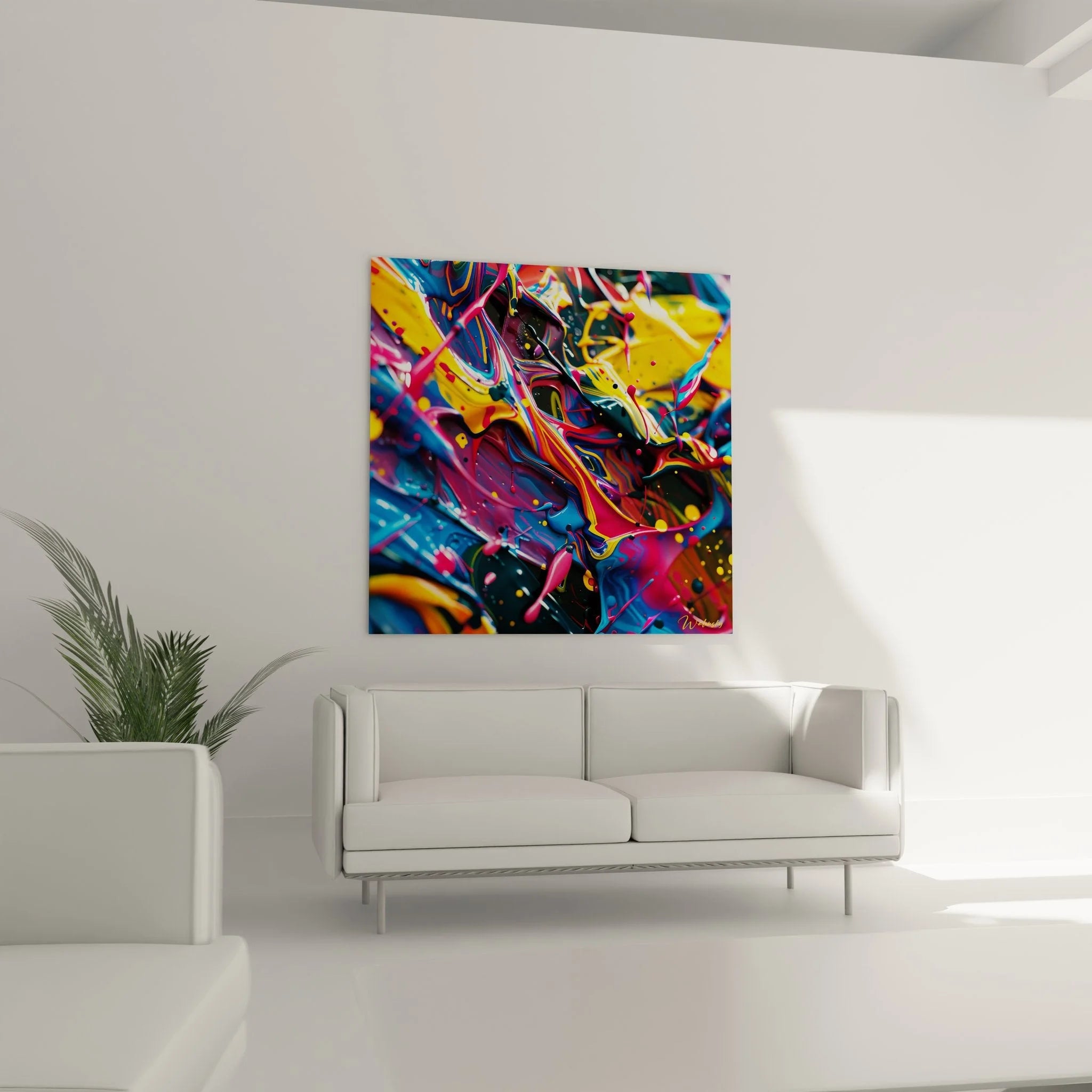Detailansicht Wandbild Farbexplosion zeigt fließende Übergänge und glänzende Oberflächen in Malerei-Optik