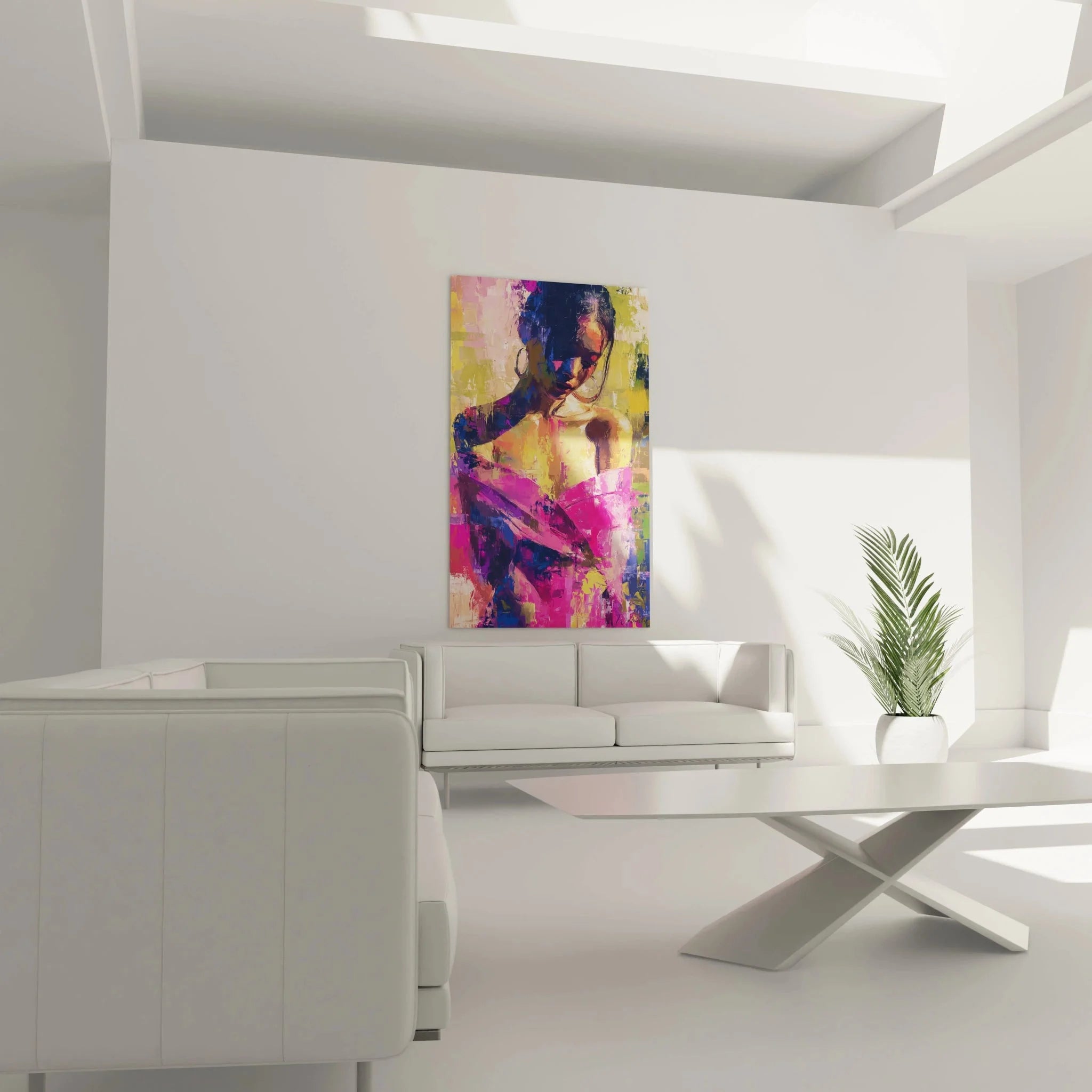 Detailansicht abstraktes Wandbild Frau mit Buch - Vintage Mode Kunstwerk mit expressiven Pinselstrichen