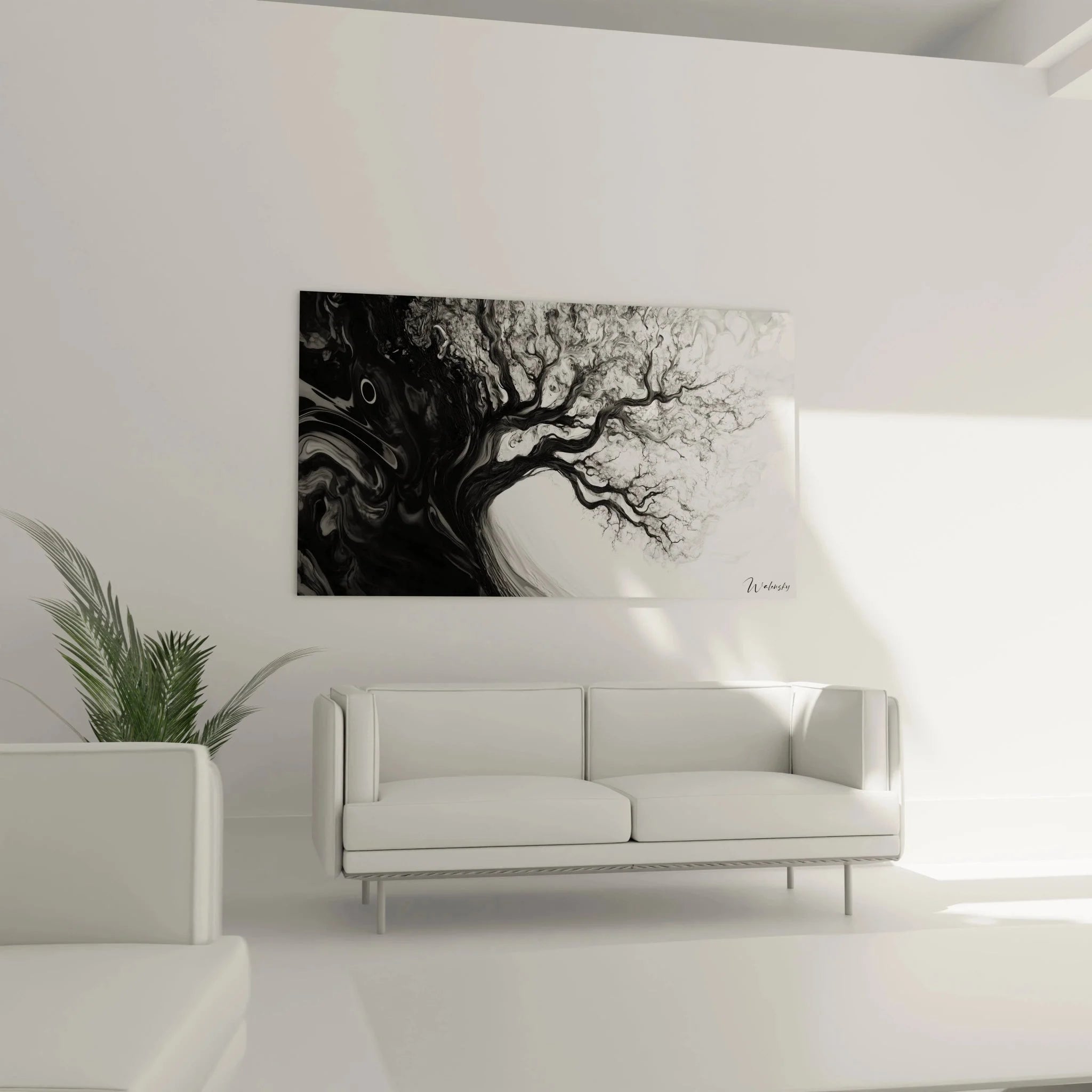 Detailansicht Wandbild abstrakte Marmorierung - fließende Strukturen in Grautönen und organische Formen