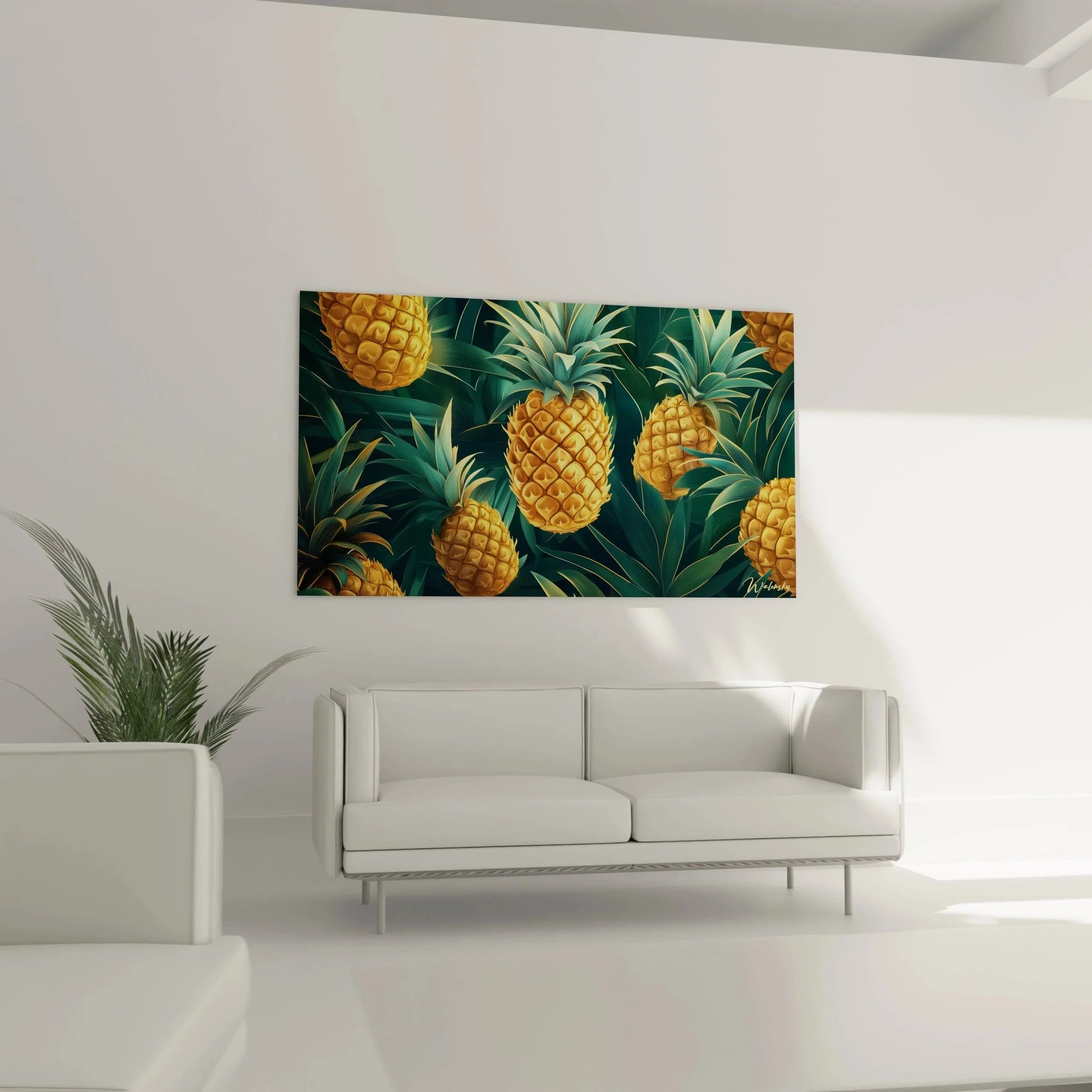 Detailaufnahme Wandbild Ananas zeigt goldene Oberflächenstruktur der tropischen Früchte