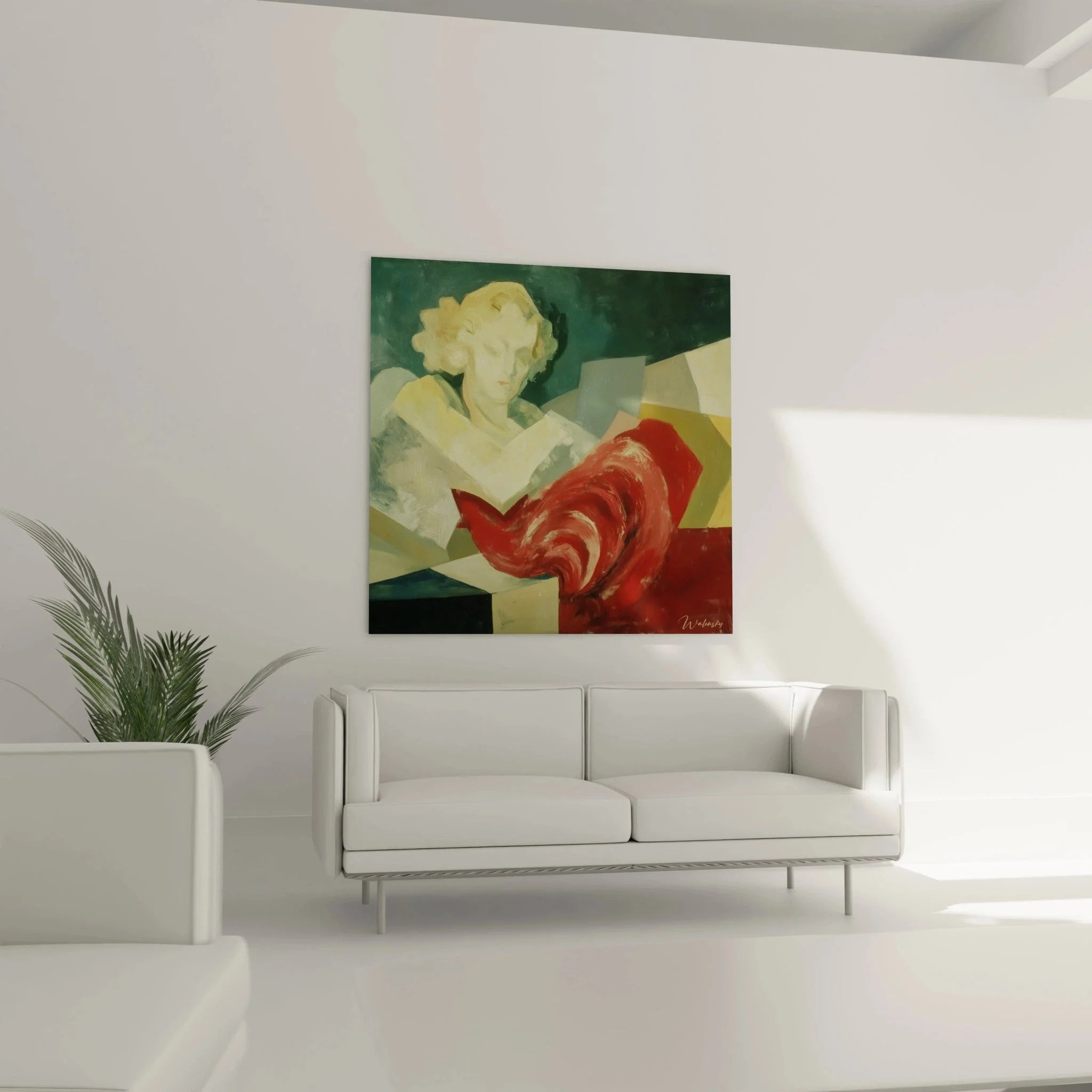 Detailansicht des dadaistischen Wandbildes mit fragmentierter Darstellung und expressiver Farbgebung