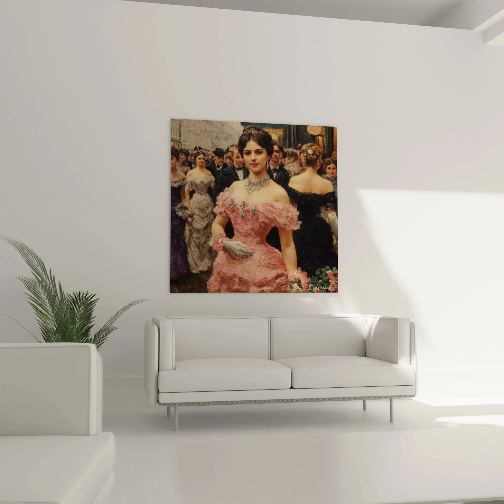 Detailansicht Wandbild Dame rosa Ballkleid Diamantschmuck Klassizismus Kunstdruck