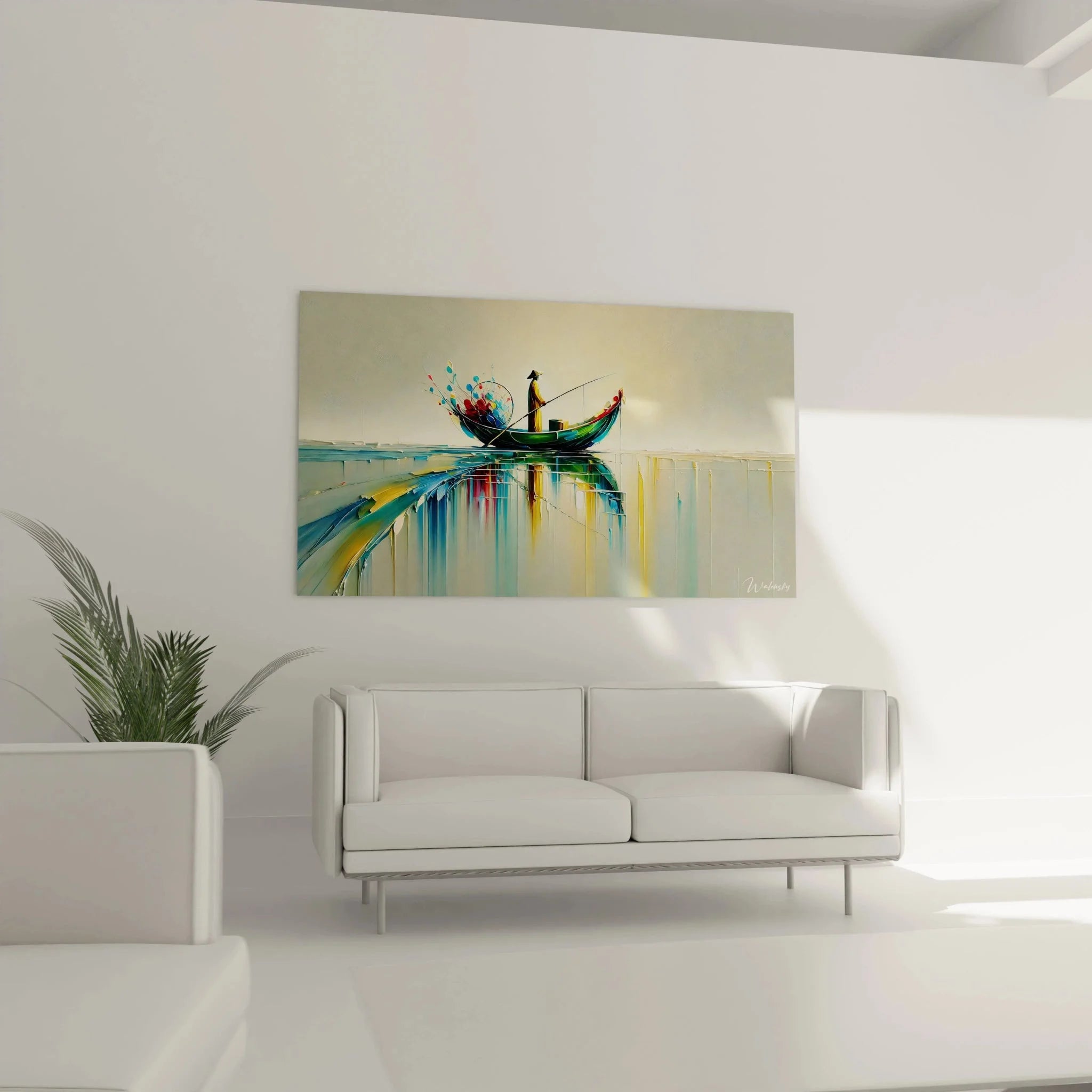 Detailansicht Wandbild Fischer - abstrakte Farbspiegelung in Blau und Gold