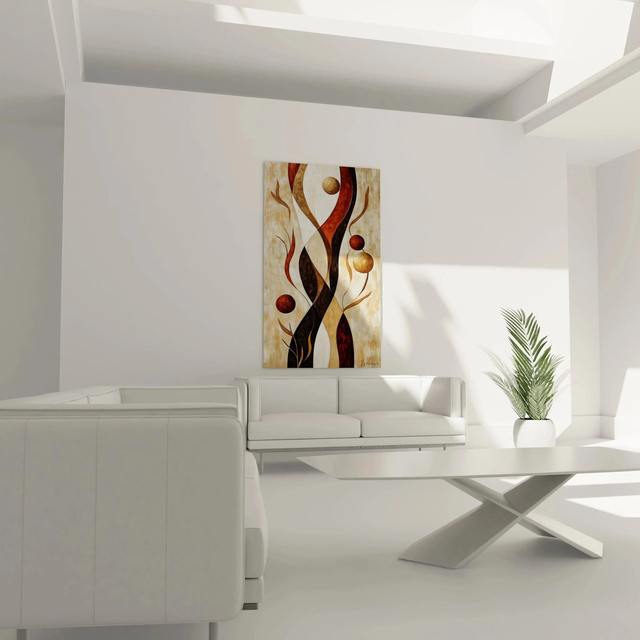 Detailansicht Wandbild Afrika, fließende Flammenformen in warmen Braun- und Rottönen, hochwertige Struktur