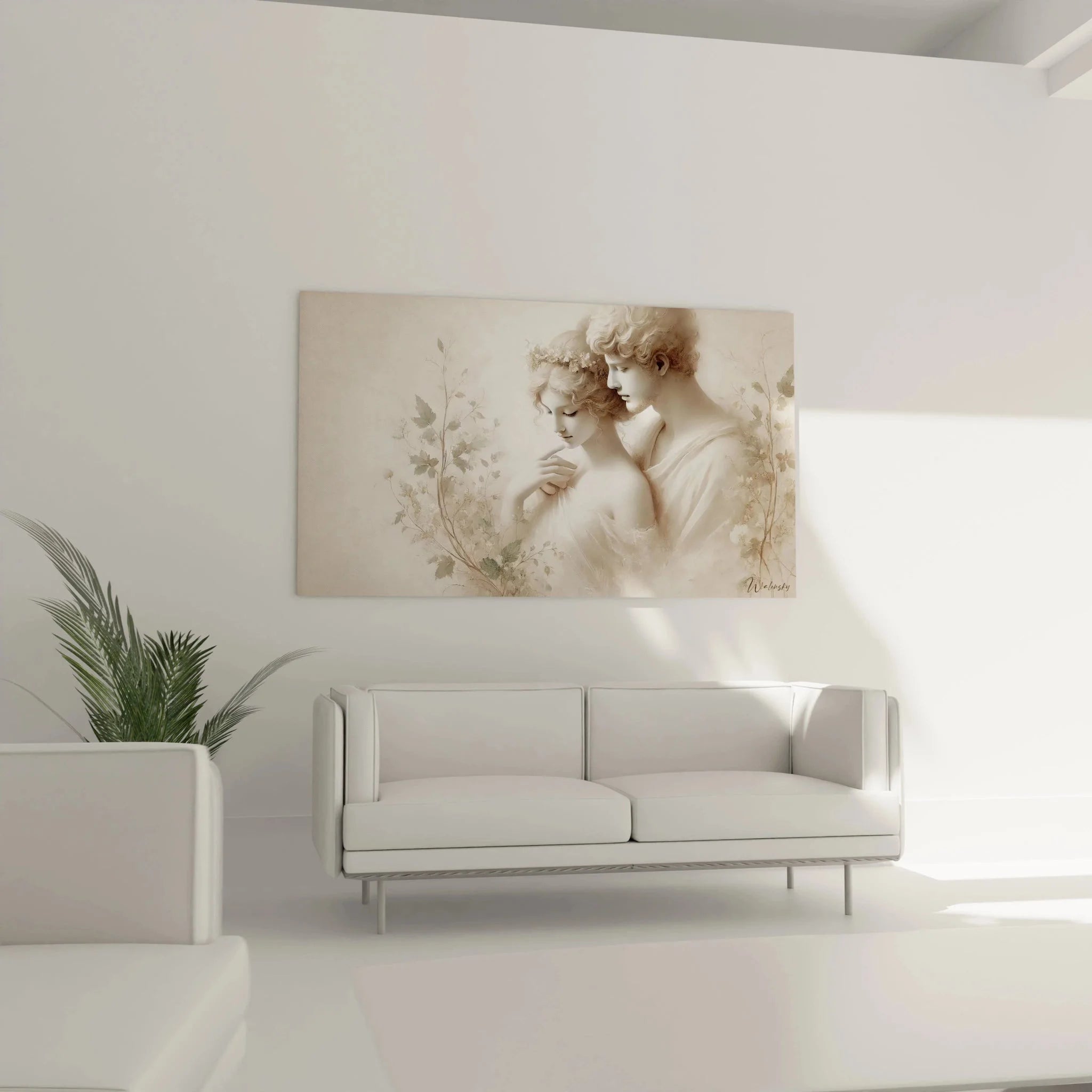 Detail Wandbild romantisches Paar zärtliche Umarmung Blumenkrone vintage Kunstdruck