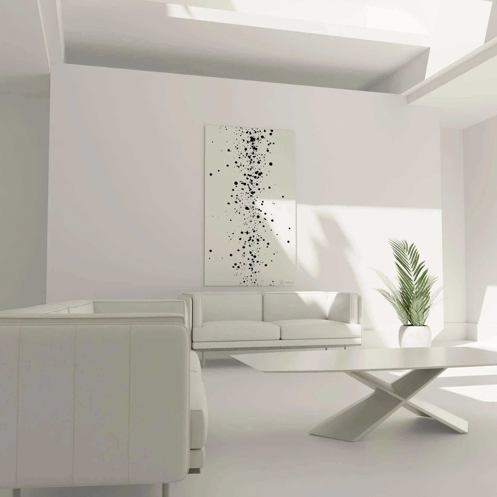 Detailaufnahme Wandbild schwarze Punkte verschiedene Größen abstrakte Komposition Schwarz-Weiß Kunst Nahansicht