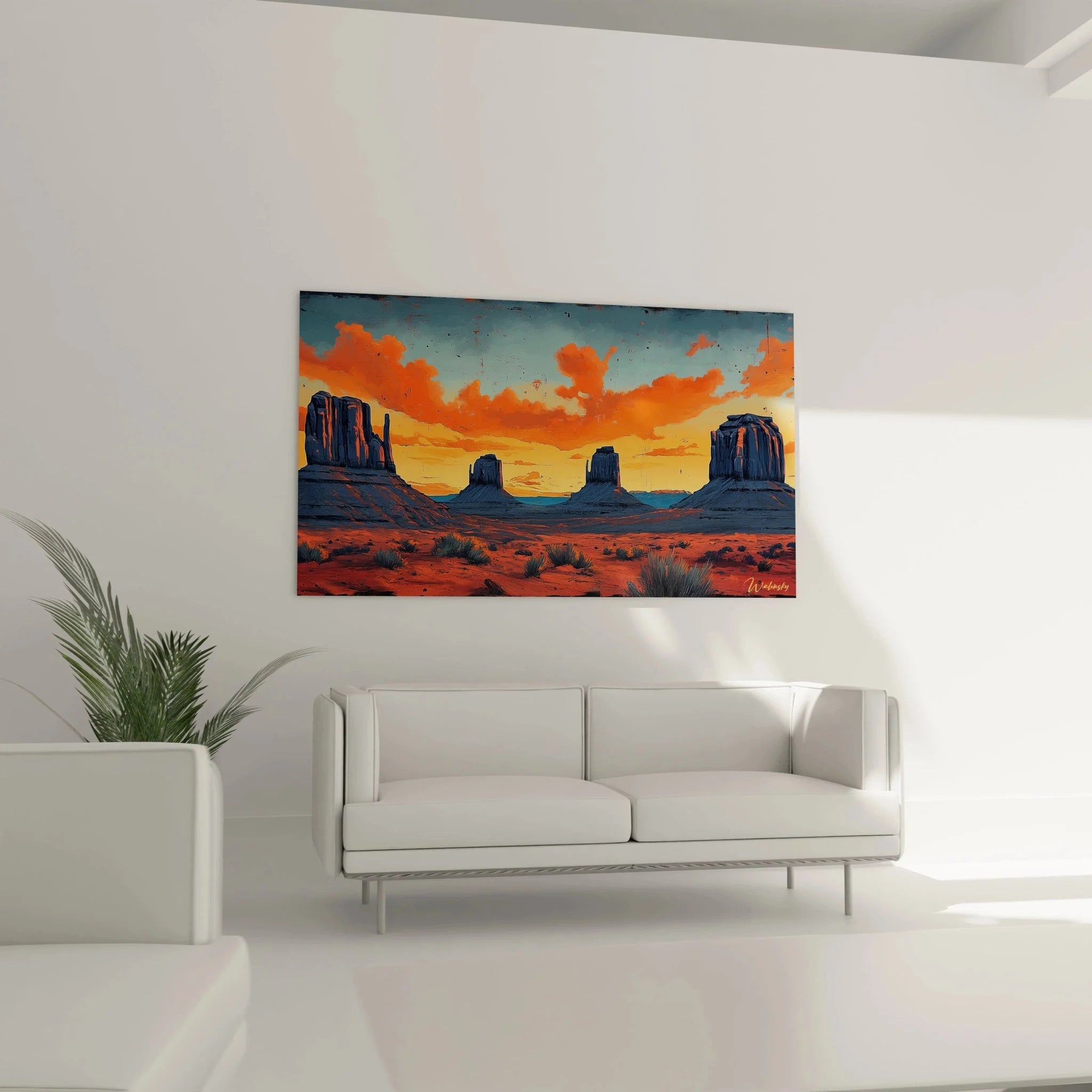 Detailansicht Wandbild Monument Valley Felsformationen mit dramatischen Farben Arizona Wüstenkunst