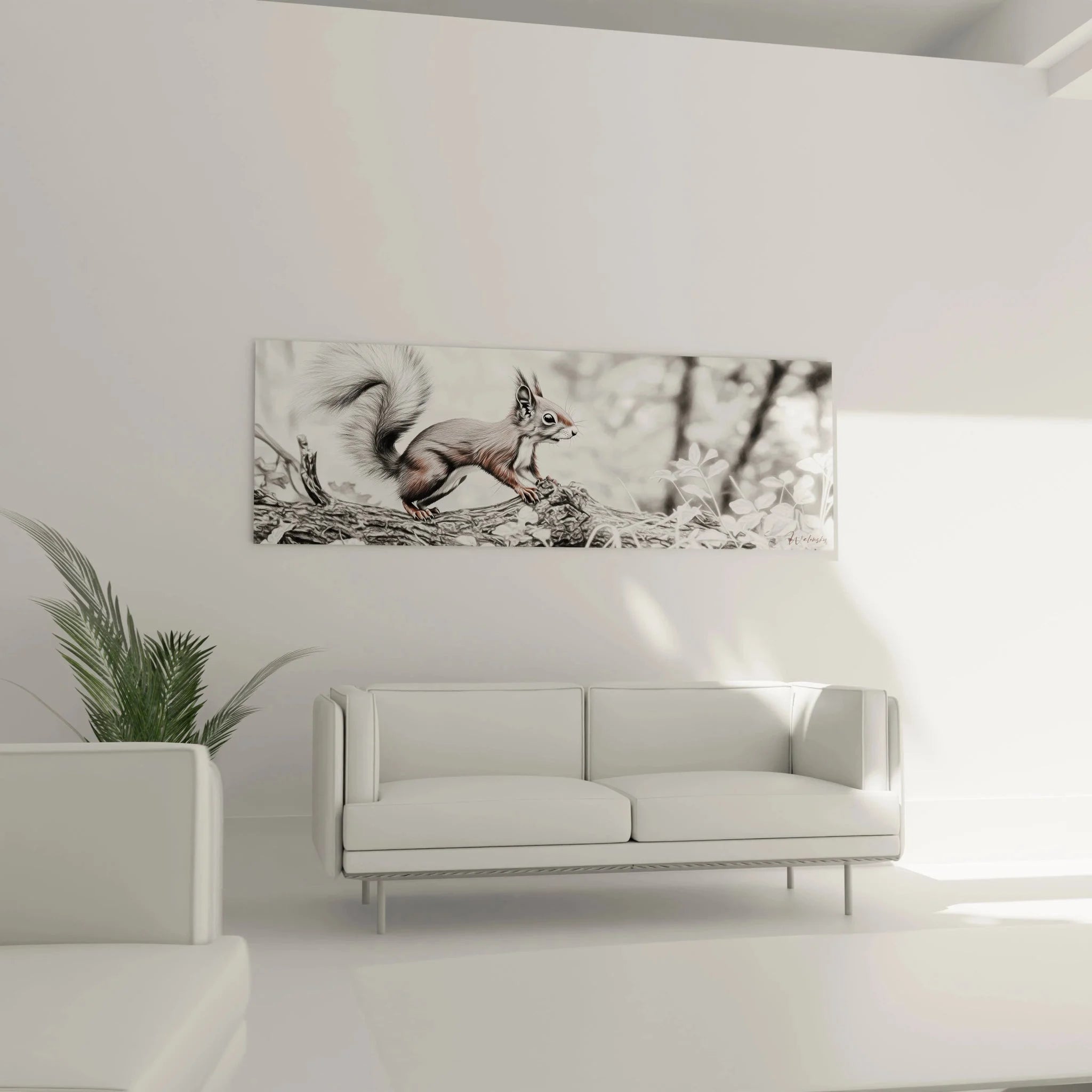 Detailansicht Wandbild Eichhörnchen - realistische Fellstruktur in kunstvoller Graustufendarstellung