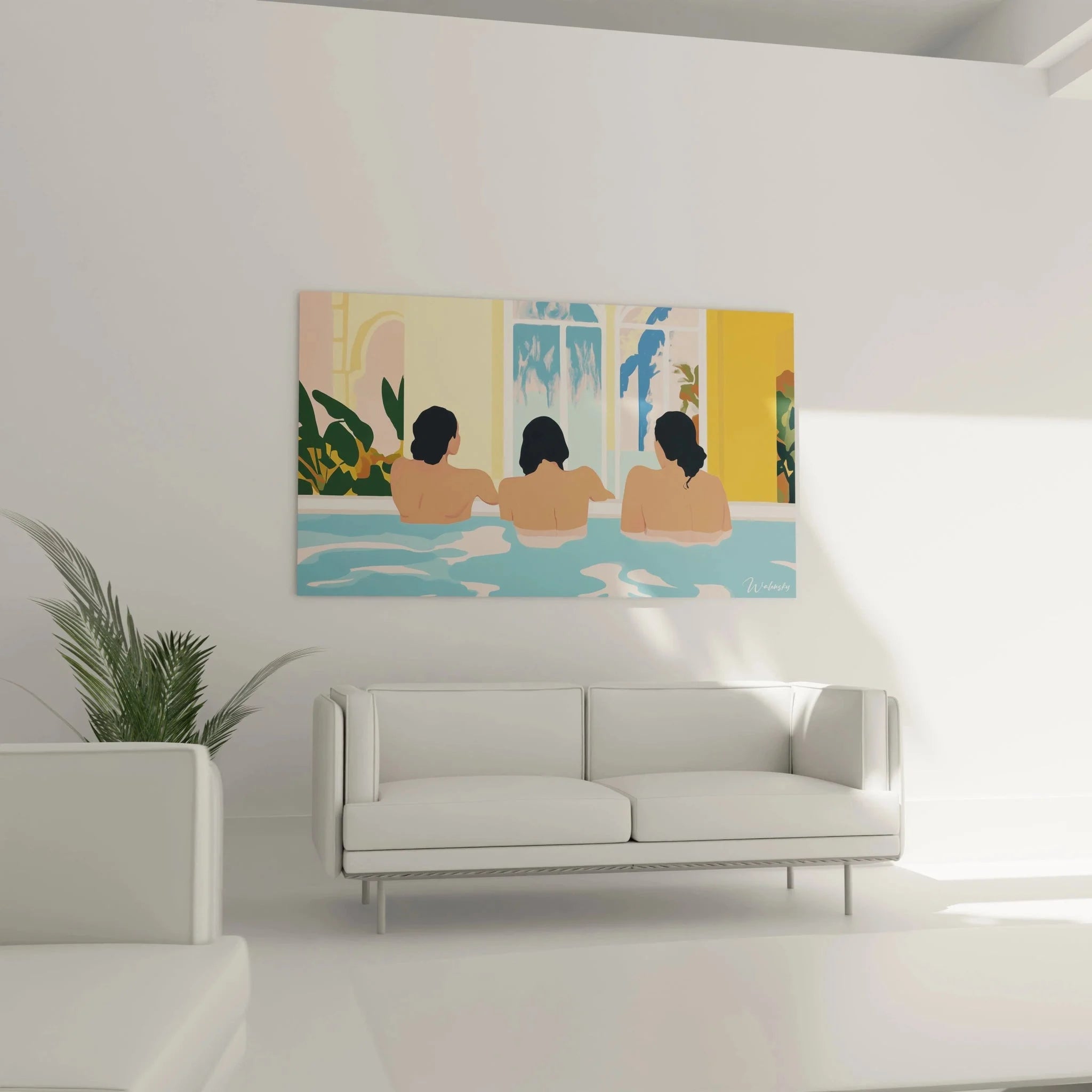 Detailansicht Wandbild Pool Frauen türkisblaues Wasser Panoramafenster Premium Kunstdruck Ingres