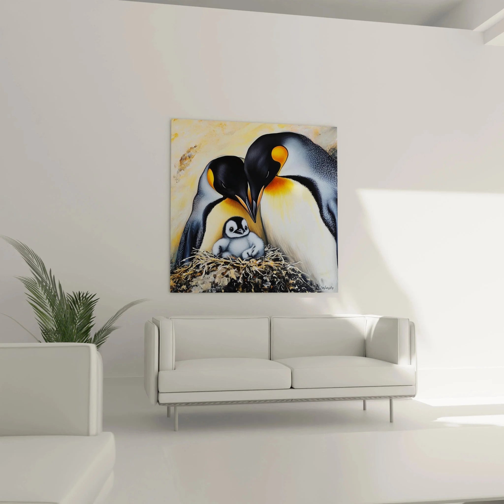Detailansicht Wandbild Kaiserpinguin Familie - Pinguin Leinwandbild Nahaufnahme Tierwandbilder