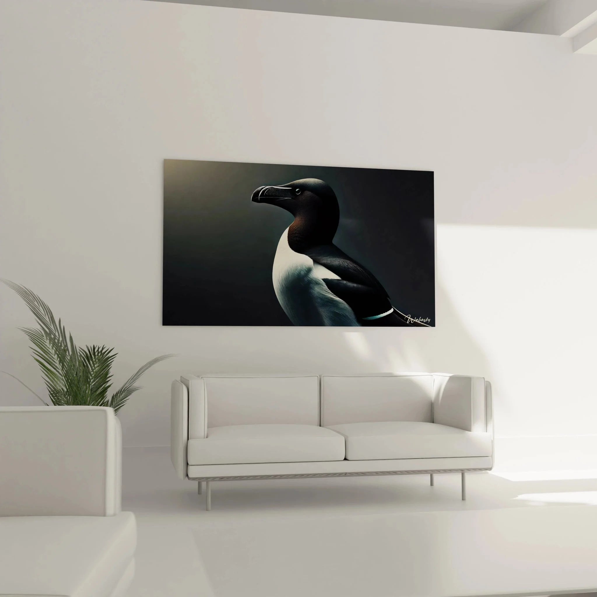 Detailaufnahme Leinwandbild Pinguin mit kunstvoller Schwarz-Weiß Tierfotografie