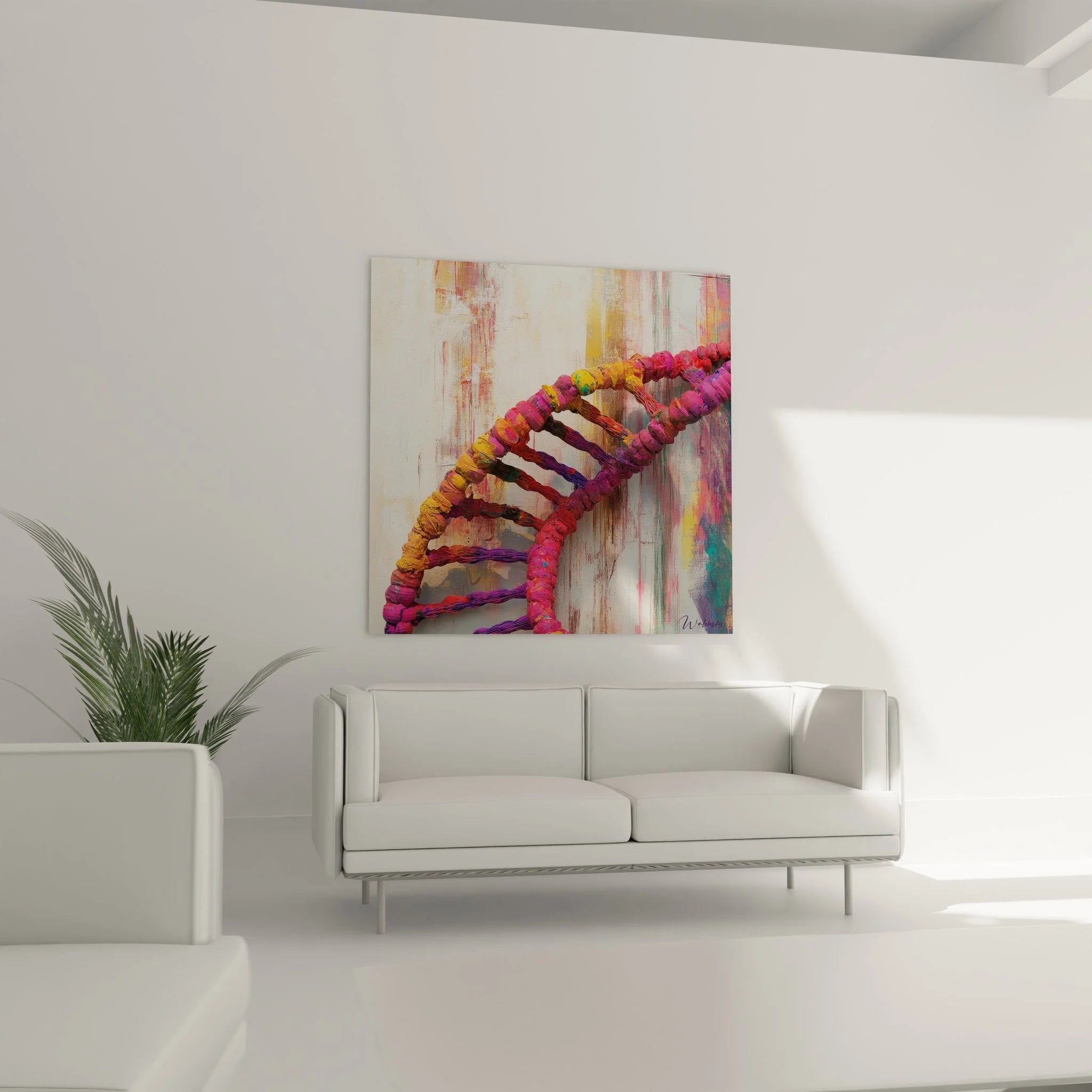 Nahaufnahme DNA Doppelhelix Wandbild - Detailansicht der bunten genetischen Spiralstruktur