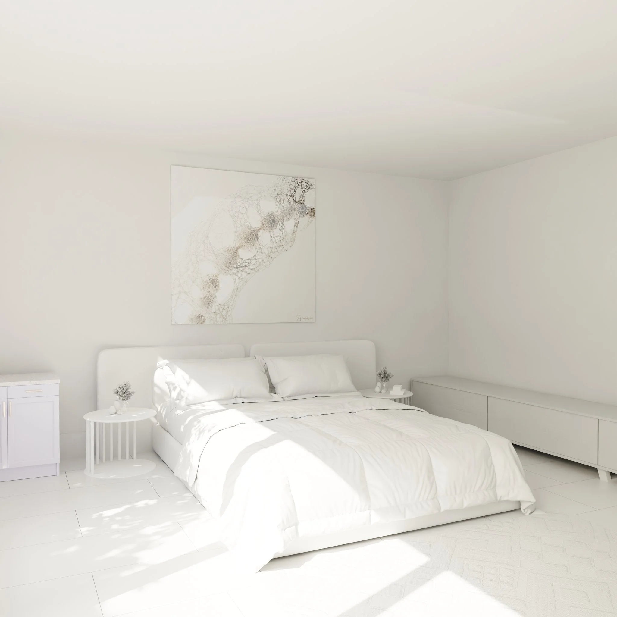 DNA-Struktur Wandbild im Schlafzimmer - organische Netzwerke Wanddekoration in Beige