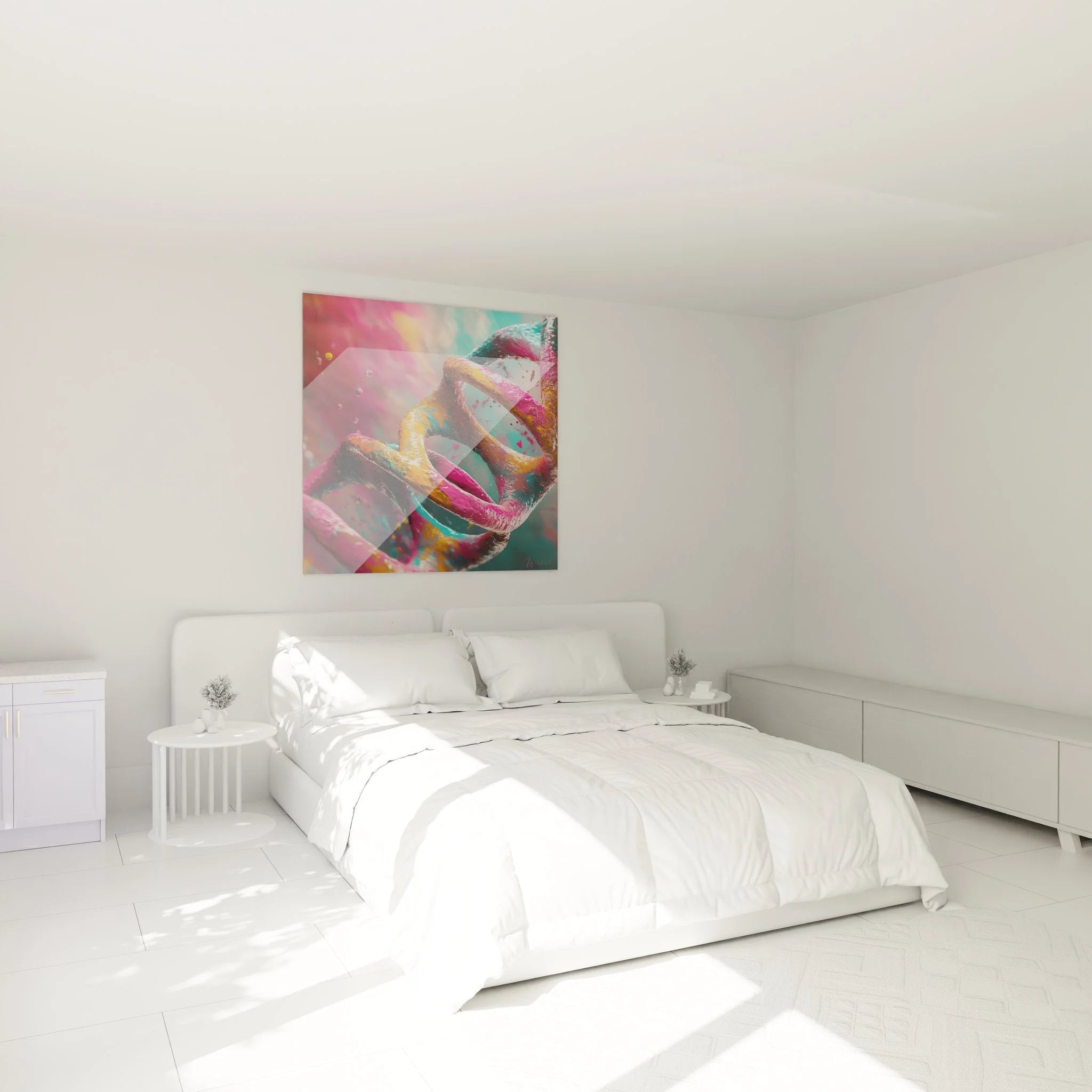 DNA Wandbild XXL im Schlafzimmer - Bunte Doppelhelix Kunst als moderne Wanddekoration