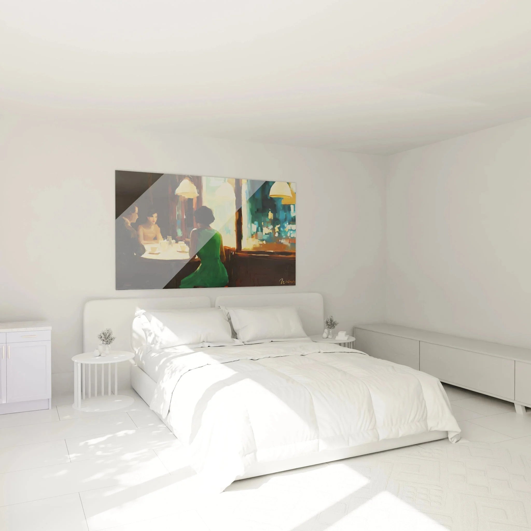 Edward Hopper Wandbild Café Szene in modernem Schlafzimmer als elegante Wanddekoration