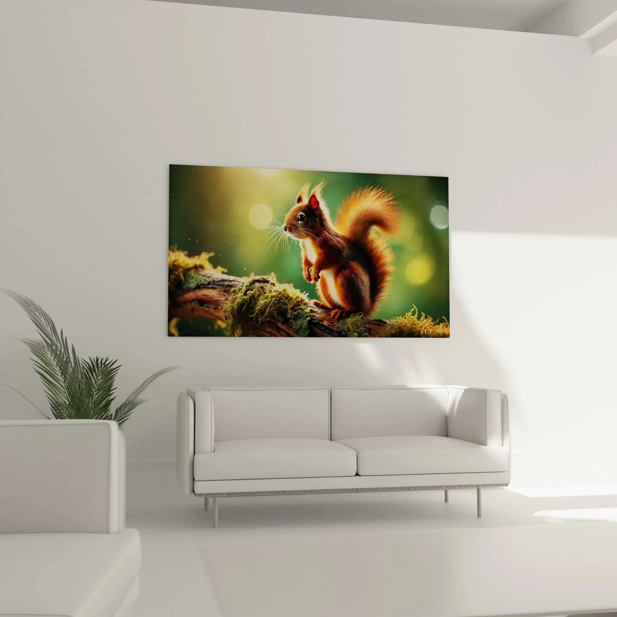 Detailaufnahme Wandbild Eichhörnchen - Pinselohren und Gesichtszüge in hochwertiger Wandkunst