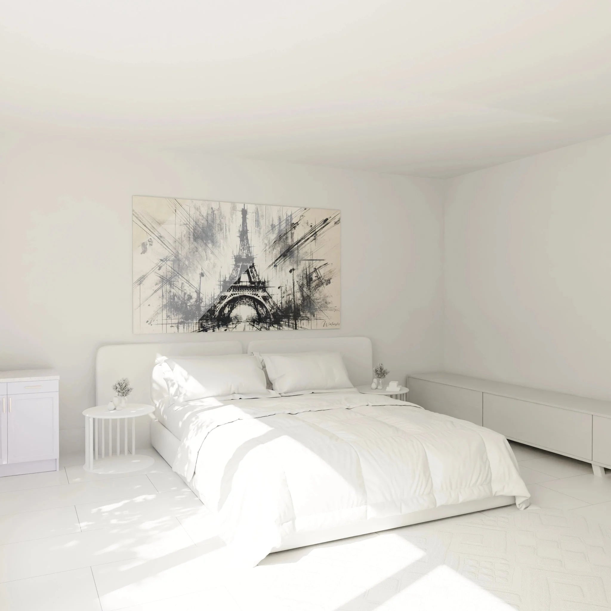 Eiffelturm Wandbild XXL im Schlafzimmer, moderne Paris Dekoration über dem Bett