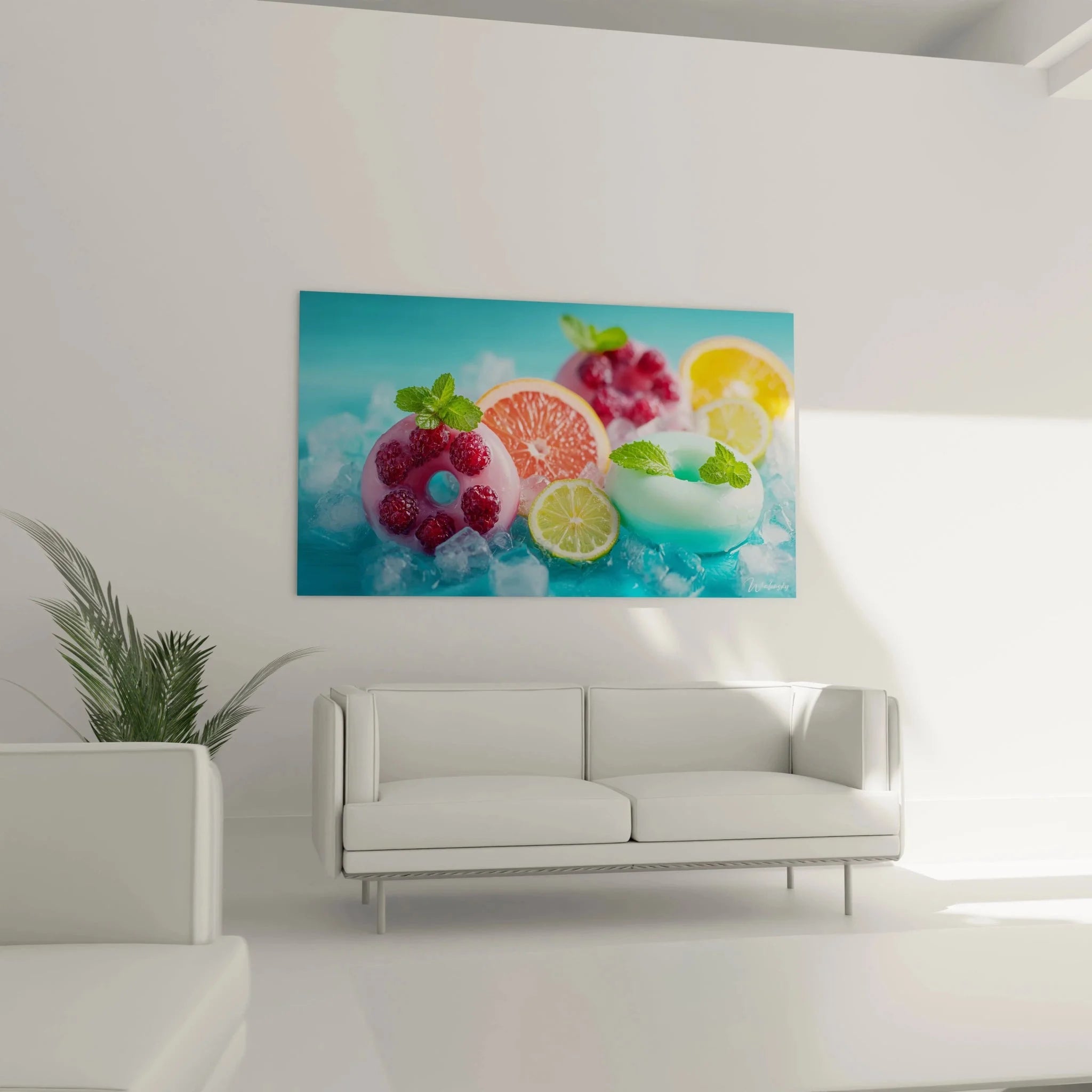 Detailansicht Eis Lollys Wandbild mit Himbeeren und Minze - Premium Wandkunst