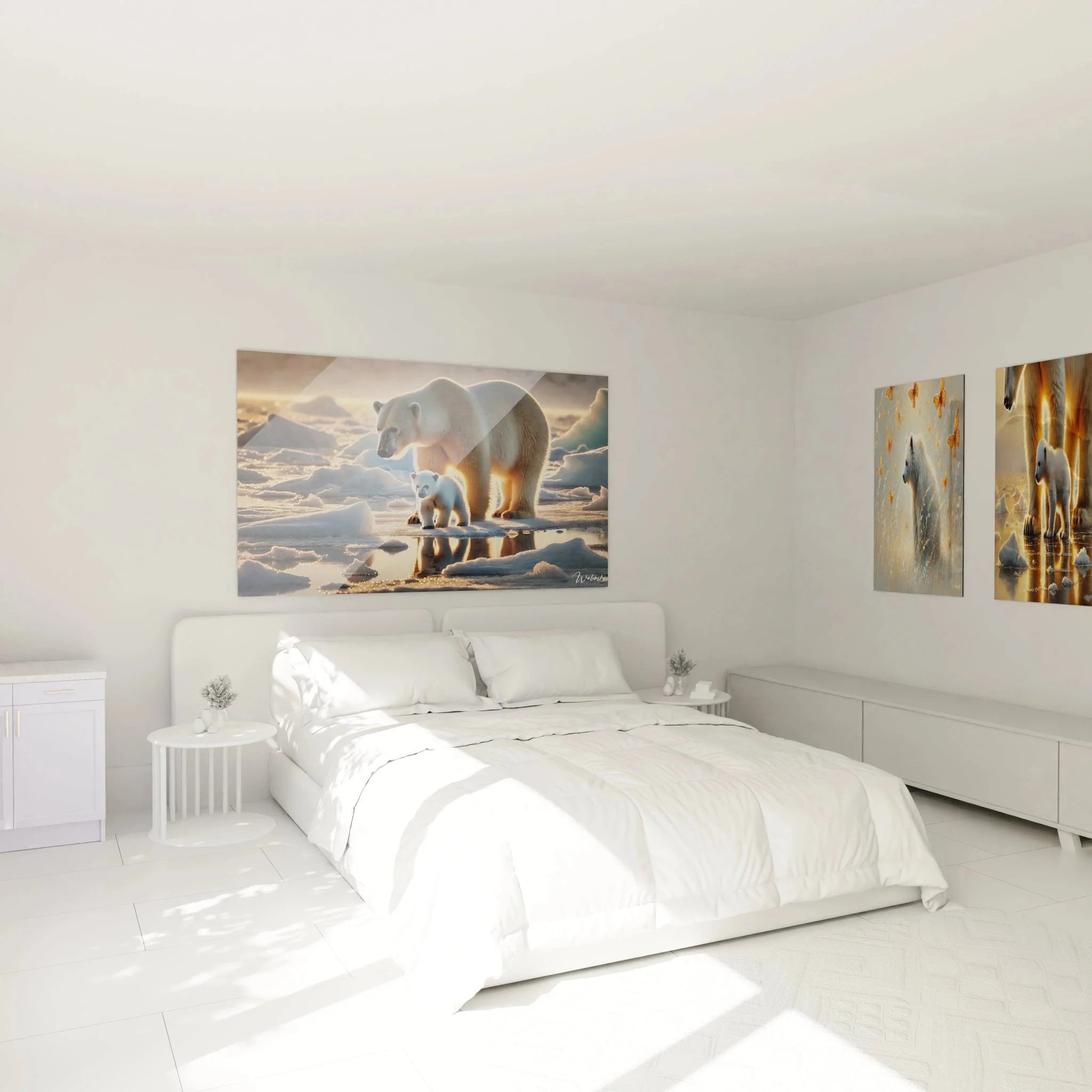 Eisbärenfamilie Leinwandbild XXL im modernen Schlafzimmer als Wanddekoration