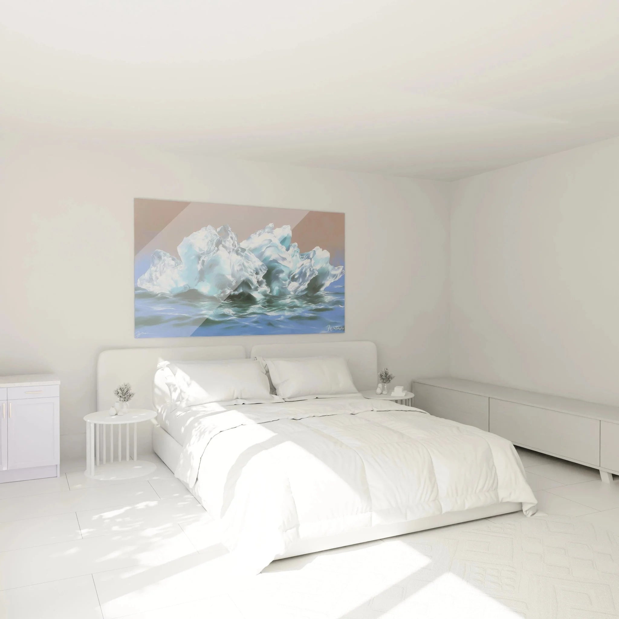 Eisberg Wandbild XXL in modernem Schlafzimmer als beruhigende Gletscherlandschaft Dekoration