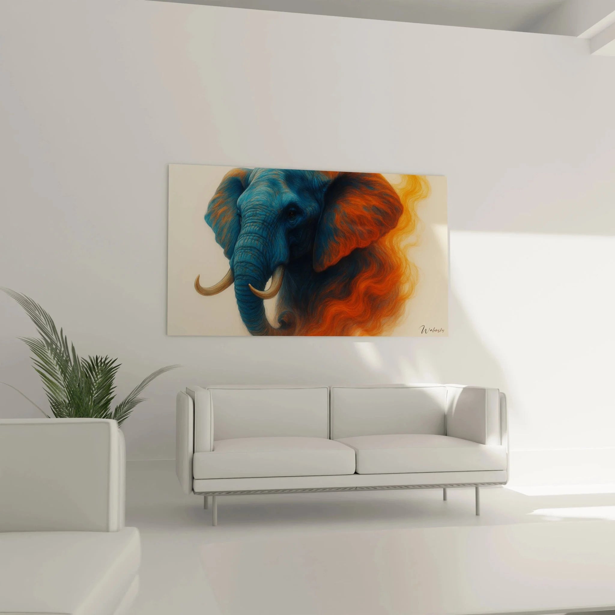 Detailansicht Elefant Kunstdruck, realistische Darstellung mit dramatischer Farbgestaltung