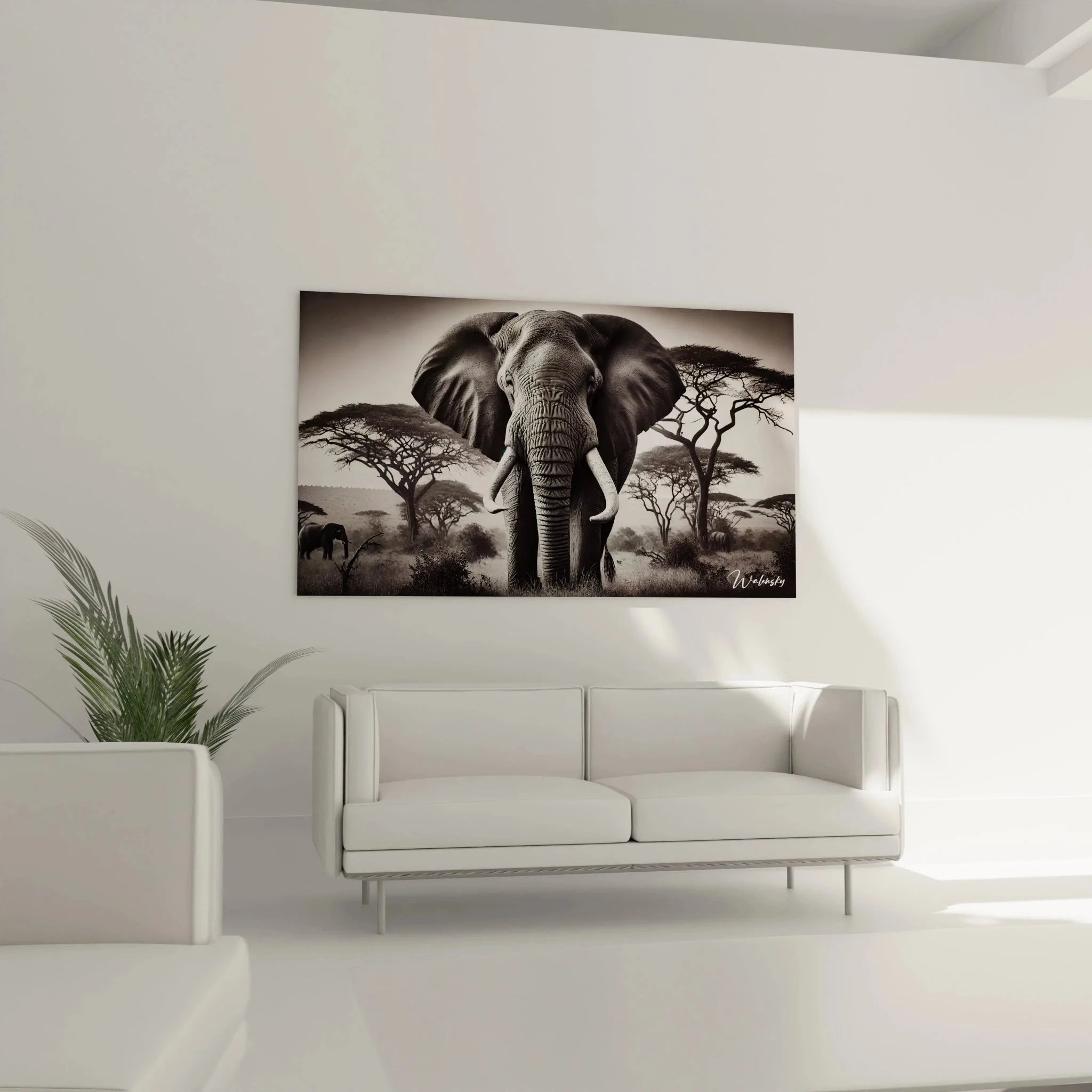 Detailaufnahme Elefant Kunstdruck schwarz-weiß mit charakteristischen Hautfalten