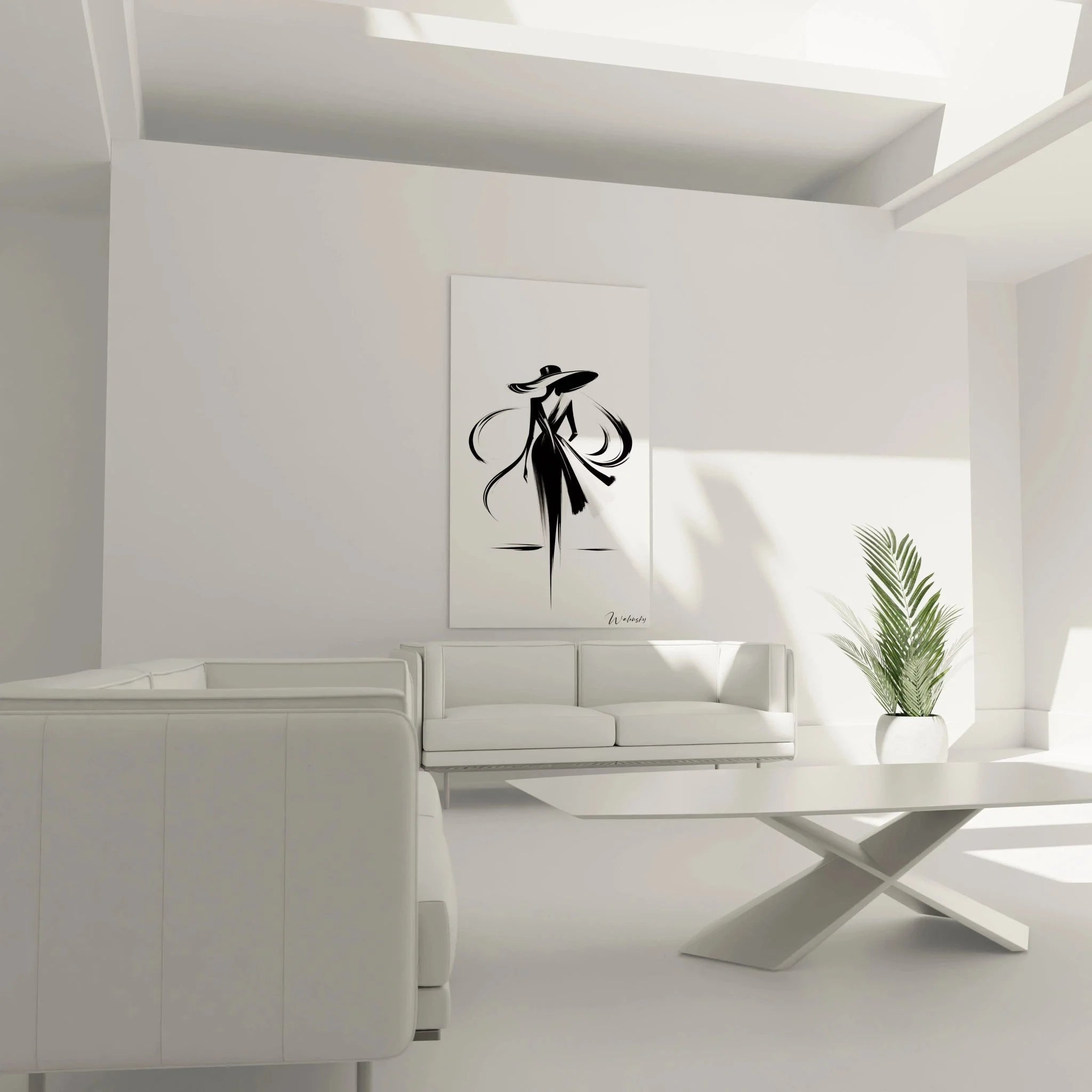 Wandbild elegante Dame in schwarz-weiß als stilvolle Schlafzimmer Wanddekoration