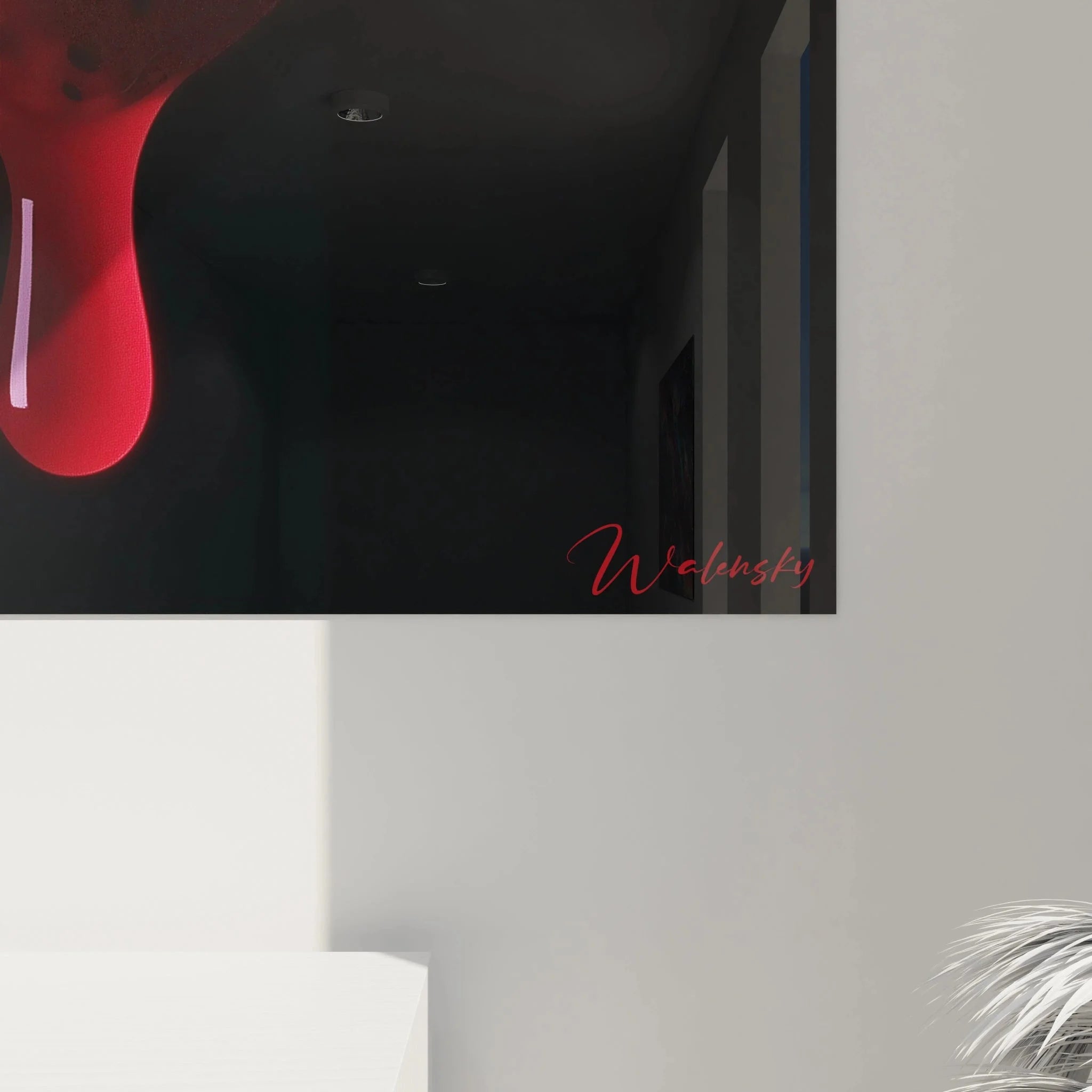 Erdbeere Wandbild als stilvolle Schlafzimmer Dekoration mit roter Frucht auf dunklem Grund